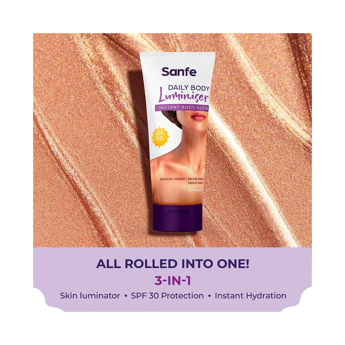 Sanfe Daily Body Luminiser Instant Body Highlighter For Women SPF 50 (50g)