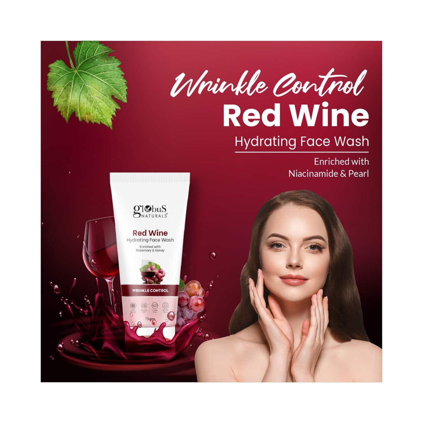 Globus Naturals Red Wine Hydrating Face Wash Enriched With Rosemary & Honey For Wrinkle Control (2pc)