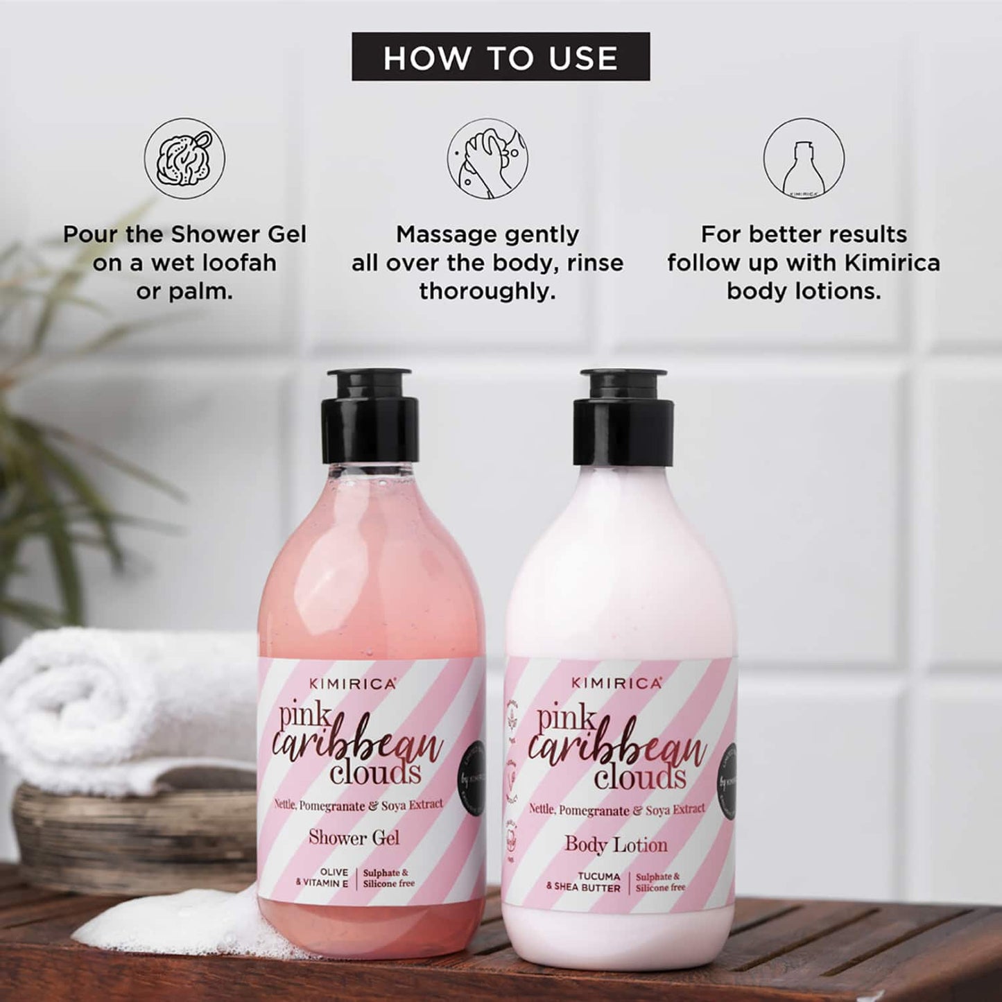 Kimirica Pink Caribbean Refreshing Shower Gel with Nourishing Olive Oil All Skin Type (300 ml)