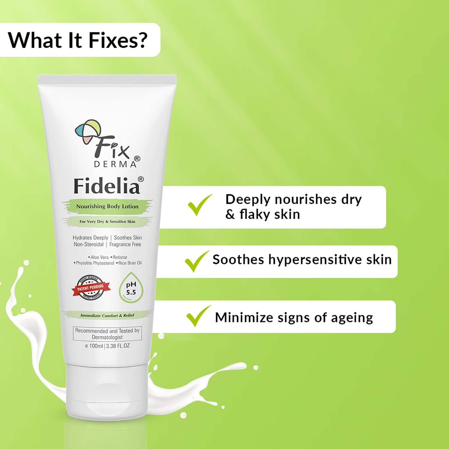 Fixderma Fidelia Nourishing Body Lotion for Very Dry Skin with Rice Brain Oil & Aloe Vera (100ml)