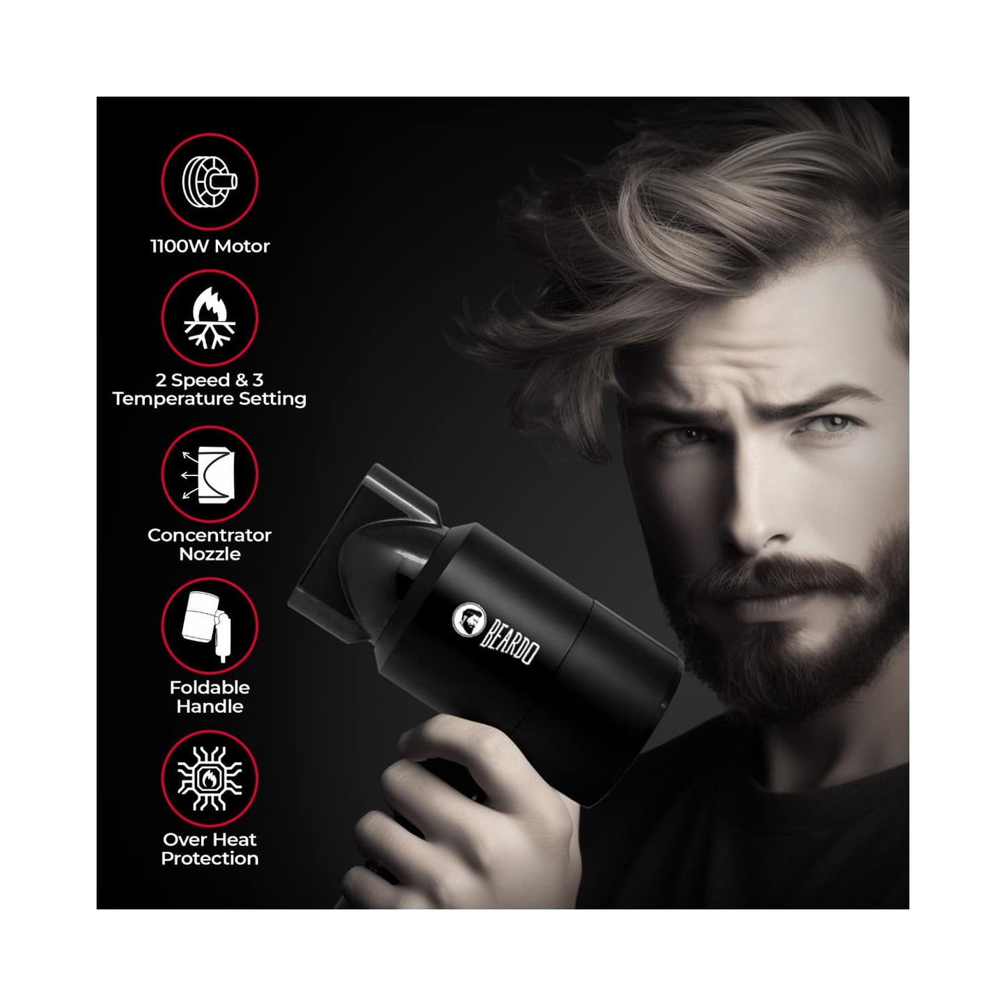 Beardo Styling Gun Ultra Compact Hair Dryer - Black