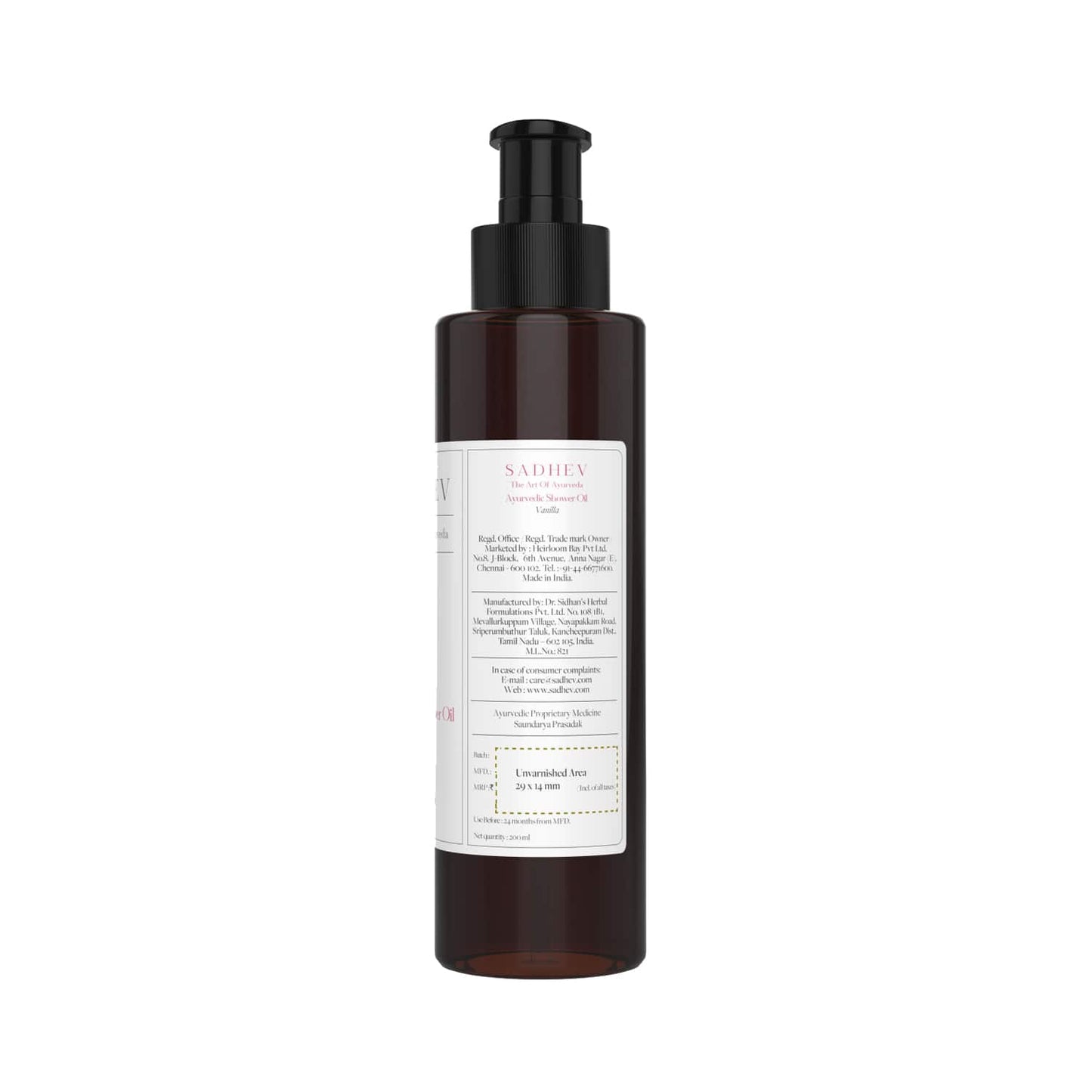 Sadhev Ayurvedic Vanilla Shower Oil (200ml)