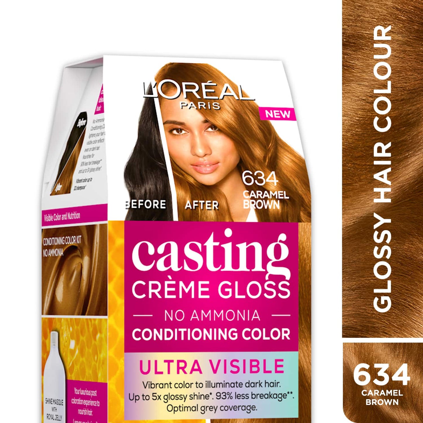 L'Oreal Paris Casting Creme Gloss Ultra Visible Hair Color - Caramel Brown 634 (100g + 60ml)