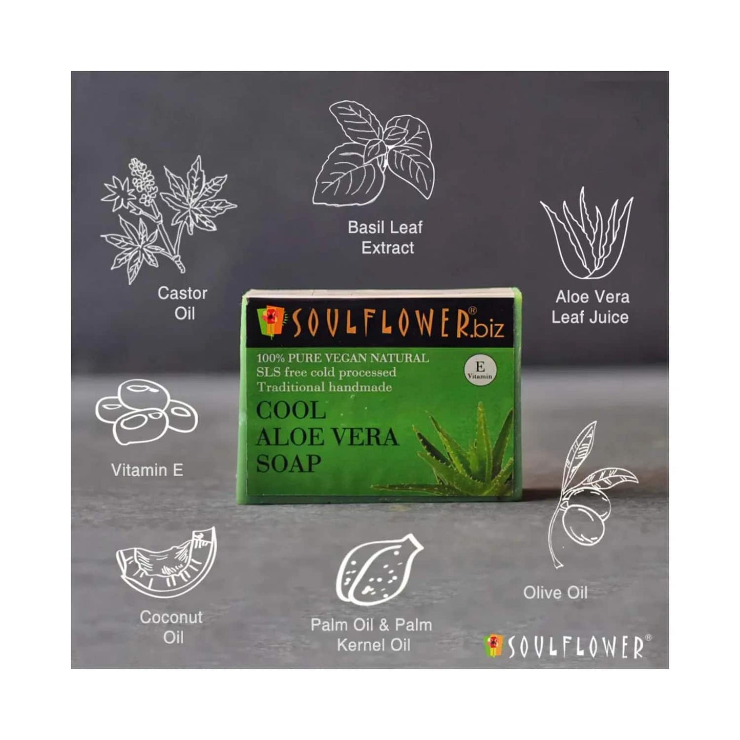 Soulflower Cool Aloe Vera Soap - (150g)