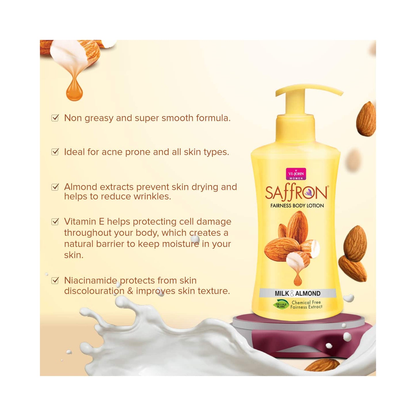 VI-JOHN Saffron Milk Almond Fairness Body Lotion (250ml)