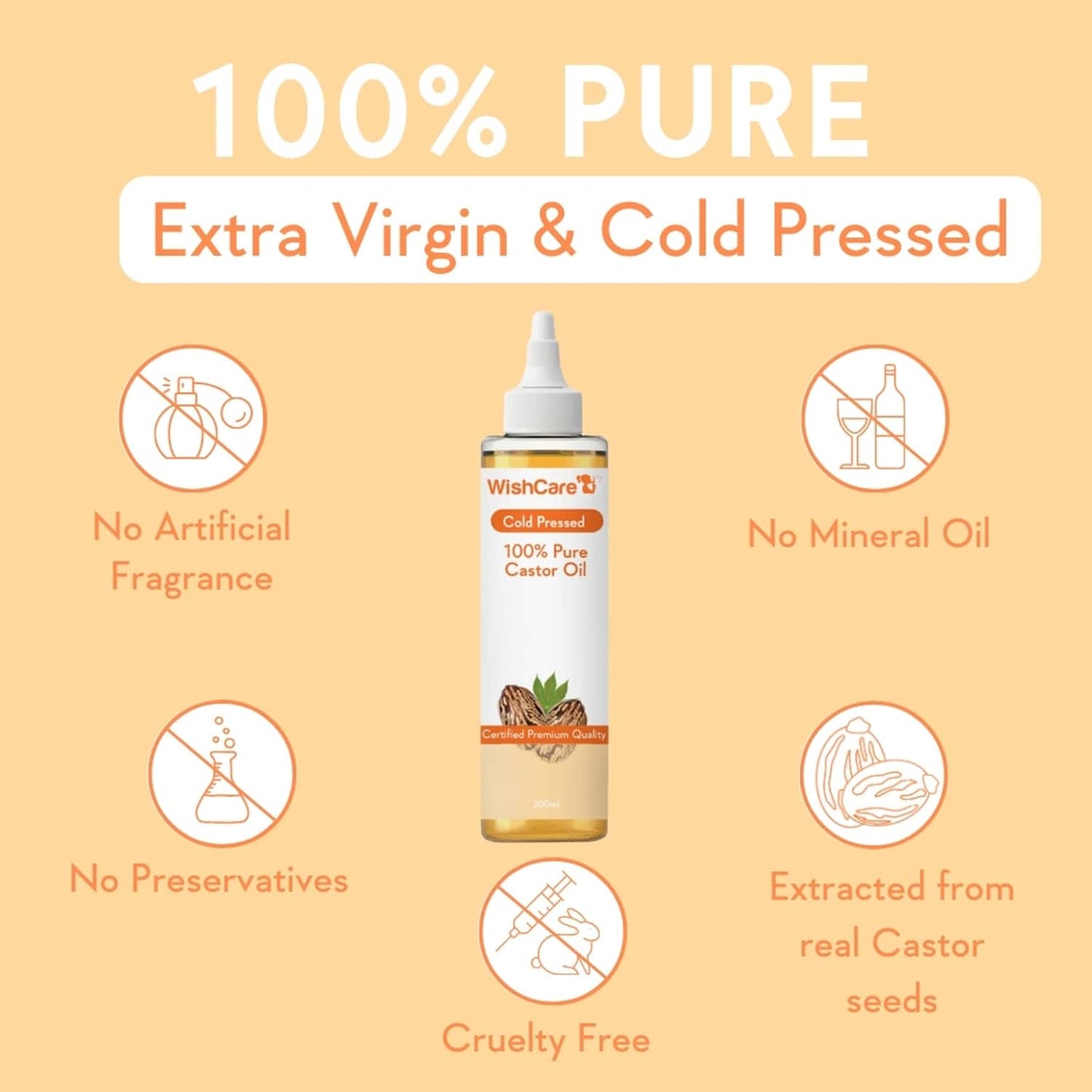 WishCare 100% Pure Cold Pressed Castor Oil (200ml)