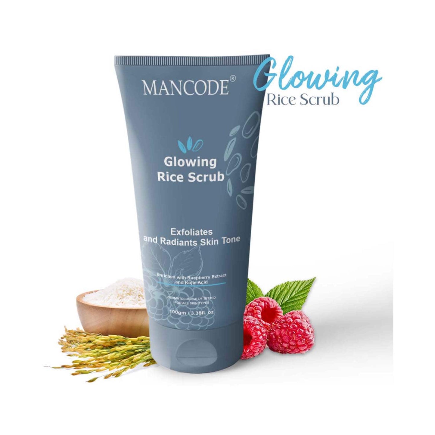 Mancode Glowing Rice Face Scrub for Exfoliates and Radiants Skin Tone (100 g)