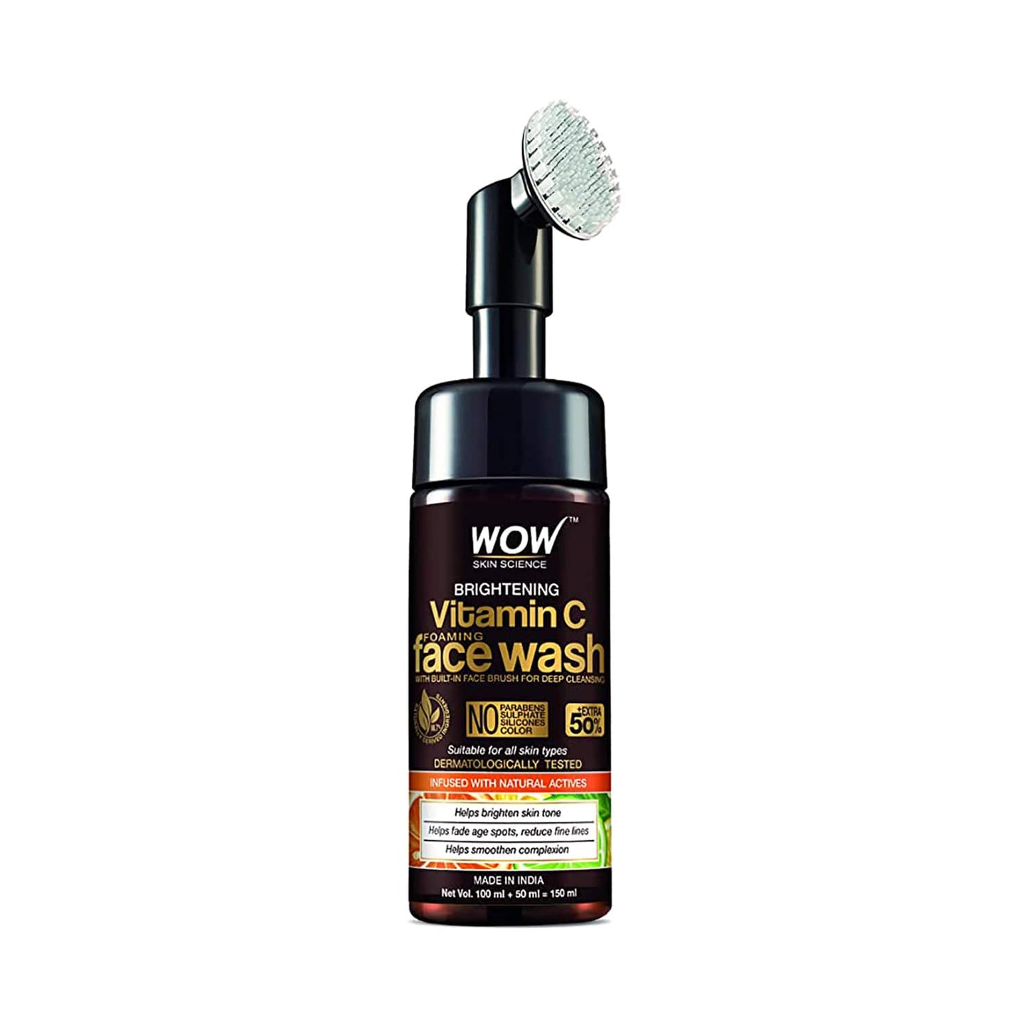 WOW SKIN SCIENCE Brightening Vitamin C Foaming Face Wash With Built-In Face Brush (150ml)