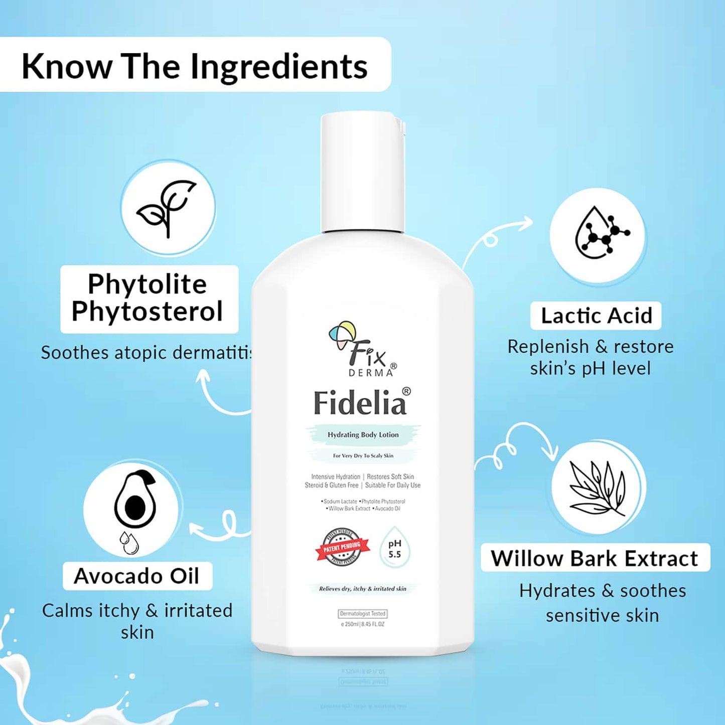 Fixderma Fidelia Hydrating Body Lotion for Very Dry To Scaly Skin with Avocado Oil (250ml)