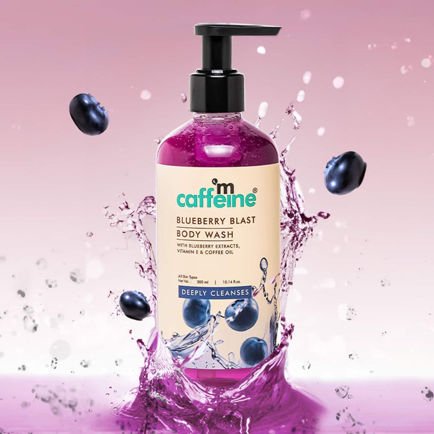 mCaffeine Blueberry Blast Body Wash, Fruity Fresh Blueberry Aroma,Deep Cleansing for Soft Skin (300ml)