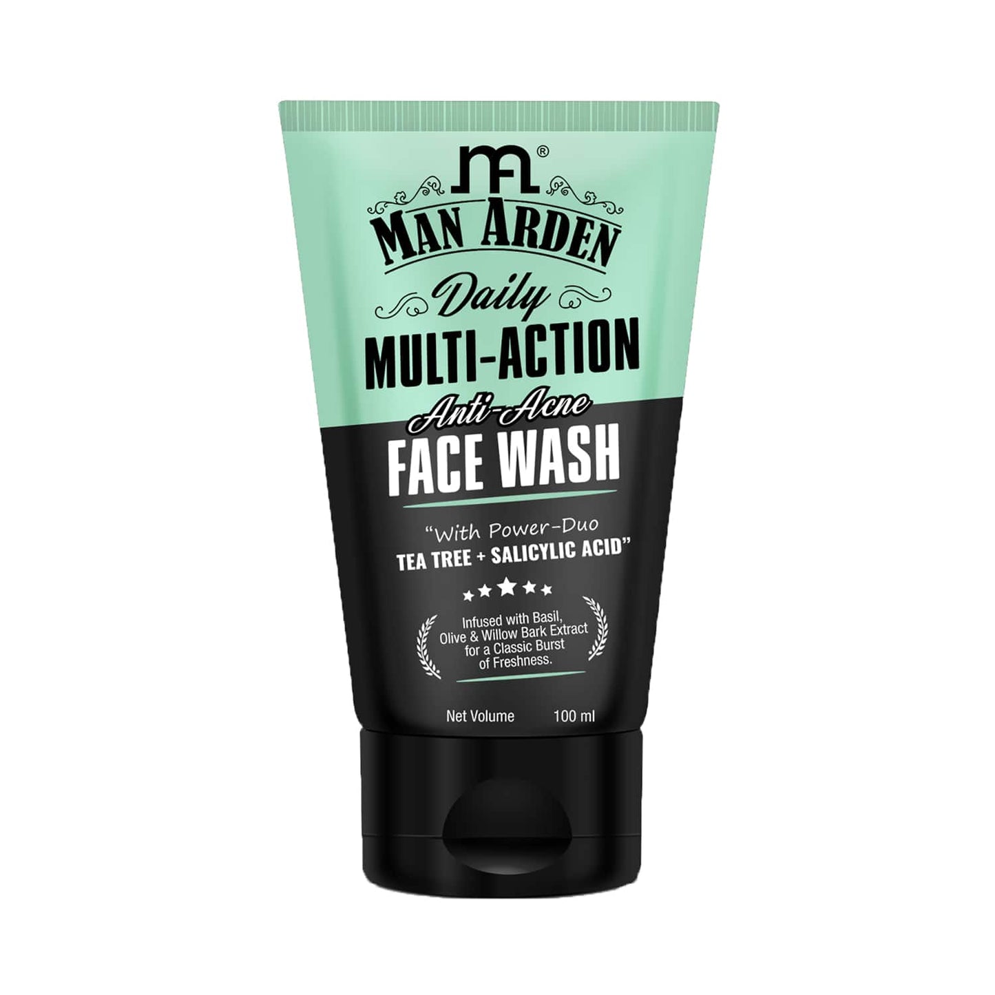 Man Arden Daily Multi-Action Anti-Acne Face Wash For Oily Skin With Power Duo Tea Tree & Salicylic Acid 1% (100ml)