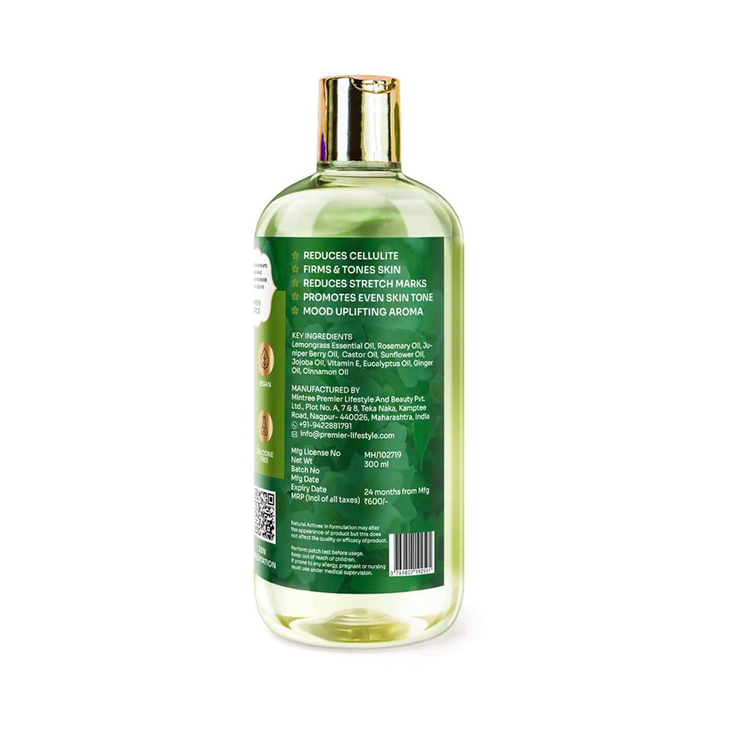 Vedic Valley Lemongrass Anti Cellulite Natural Body Massage Oil - (300ml)