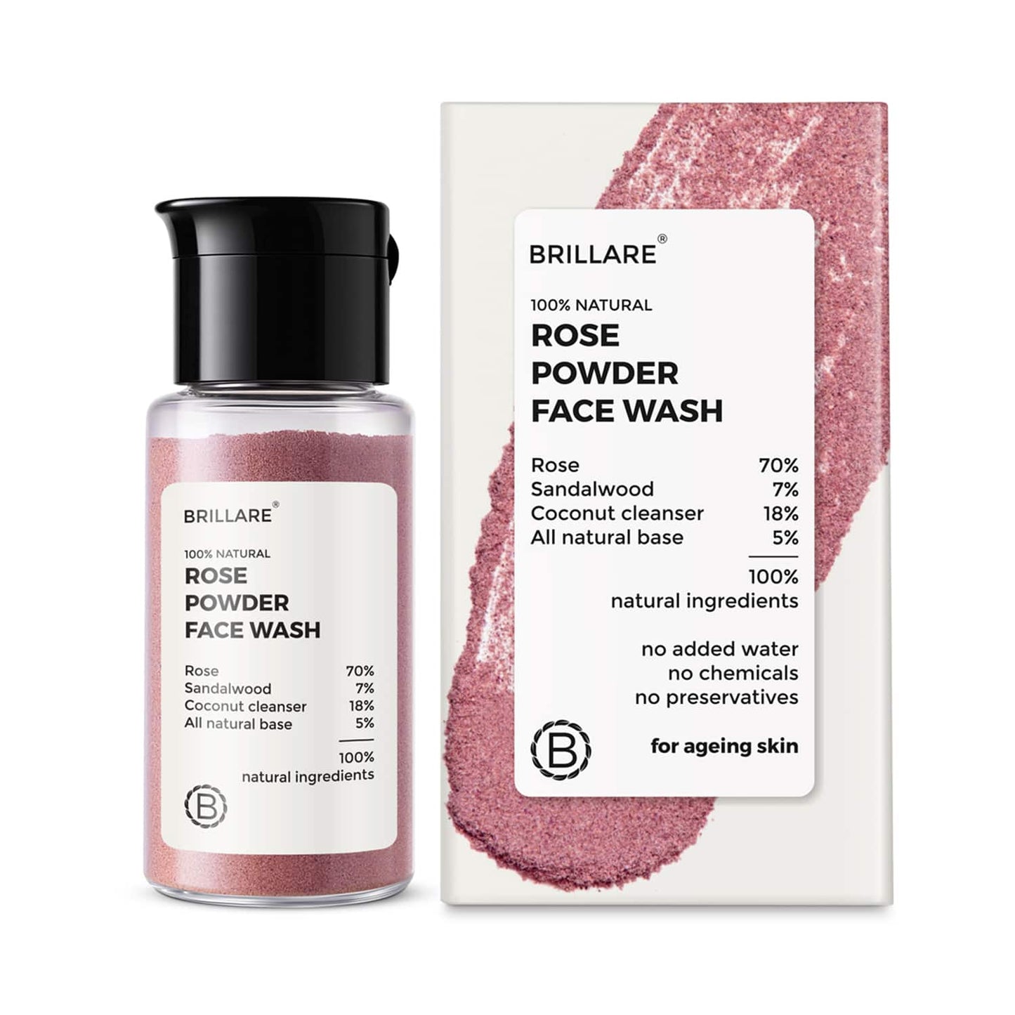 Brillare Rose Powder Face Wash For Well Hydrated, Younger Looking Skin (15g)