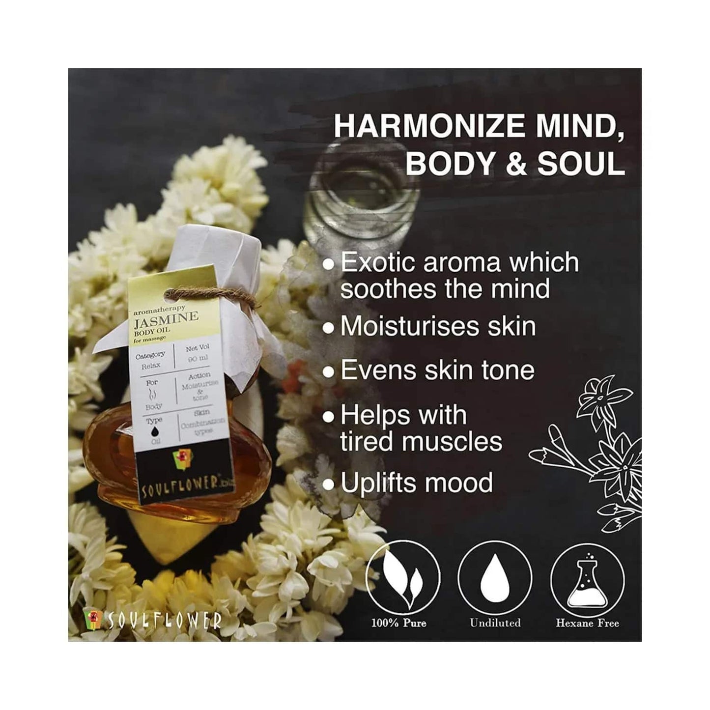 Soulflower Jasmine Aroma Massage Oil - (90ml)