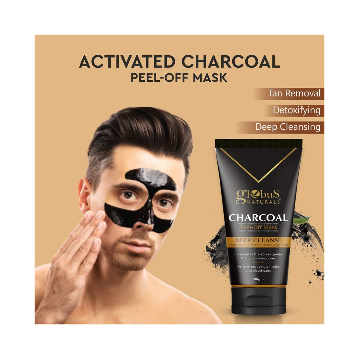 Globus Naturals Deep Cleanse Charcoal & Glycolic & 1% Salicylic Acid Peel Off Mask Combo ( Men) (2pc)