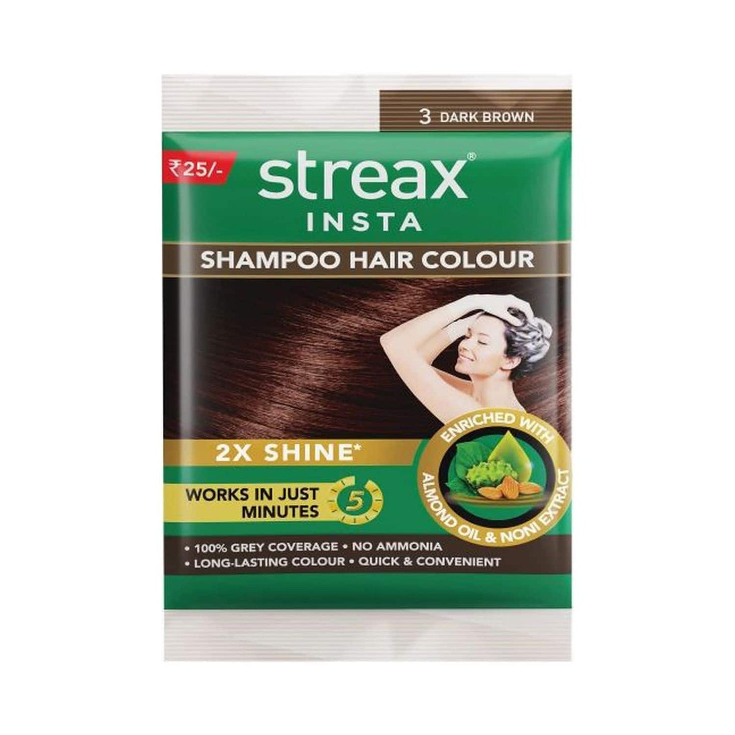 Streax Insta Shampoo Hair Colour - 3 Dark Brown (18ml)