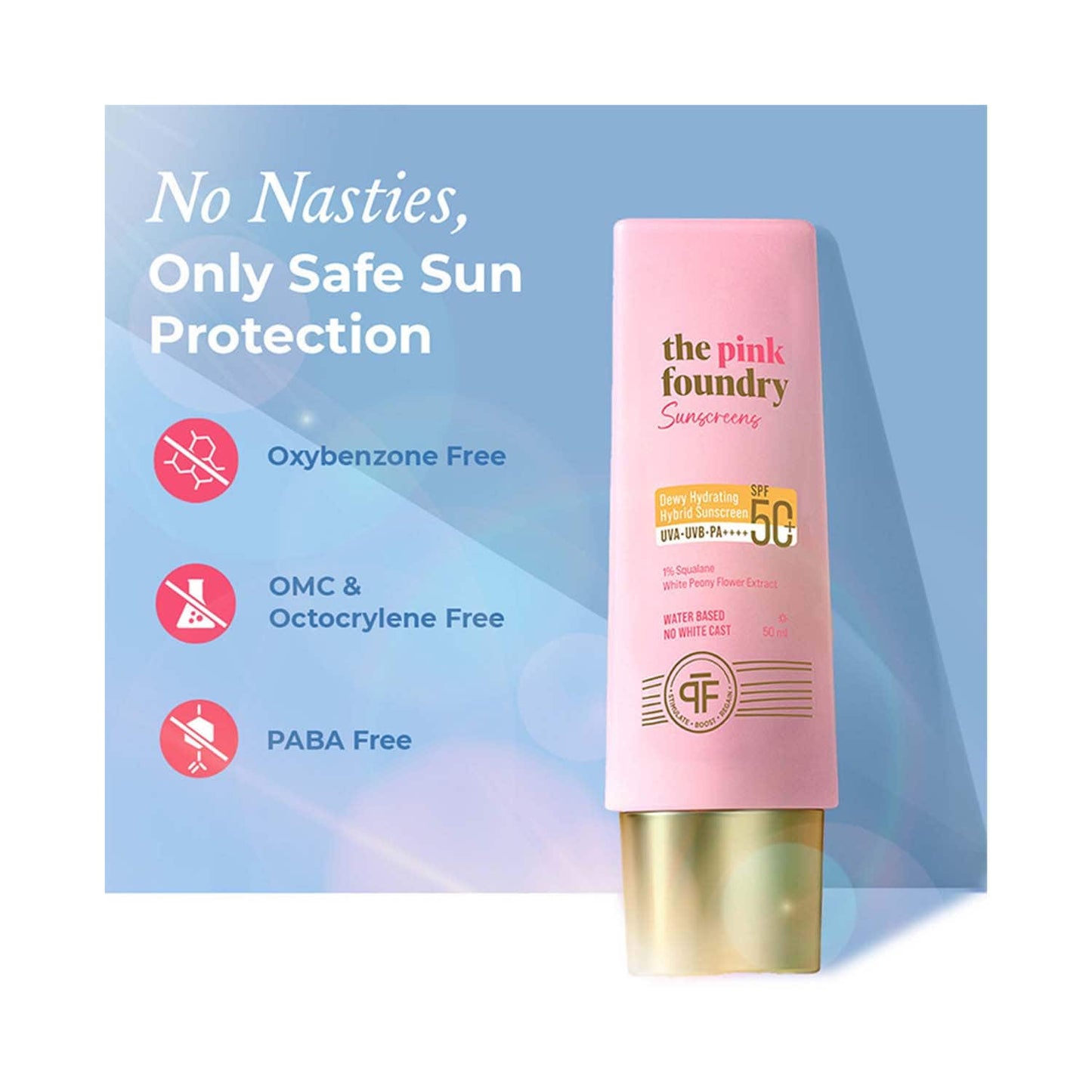 The Pink Foundry Dewy Hydrating Hybrid Sunscreen with 1% Squalene SPF 50+ UVA UVB PA++++ (50 g)