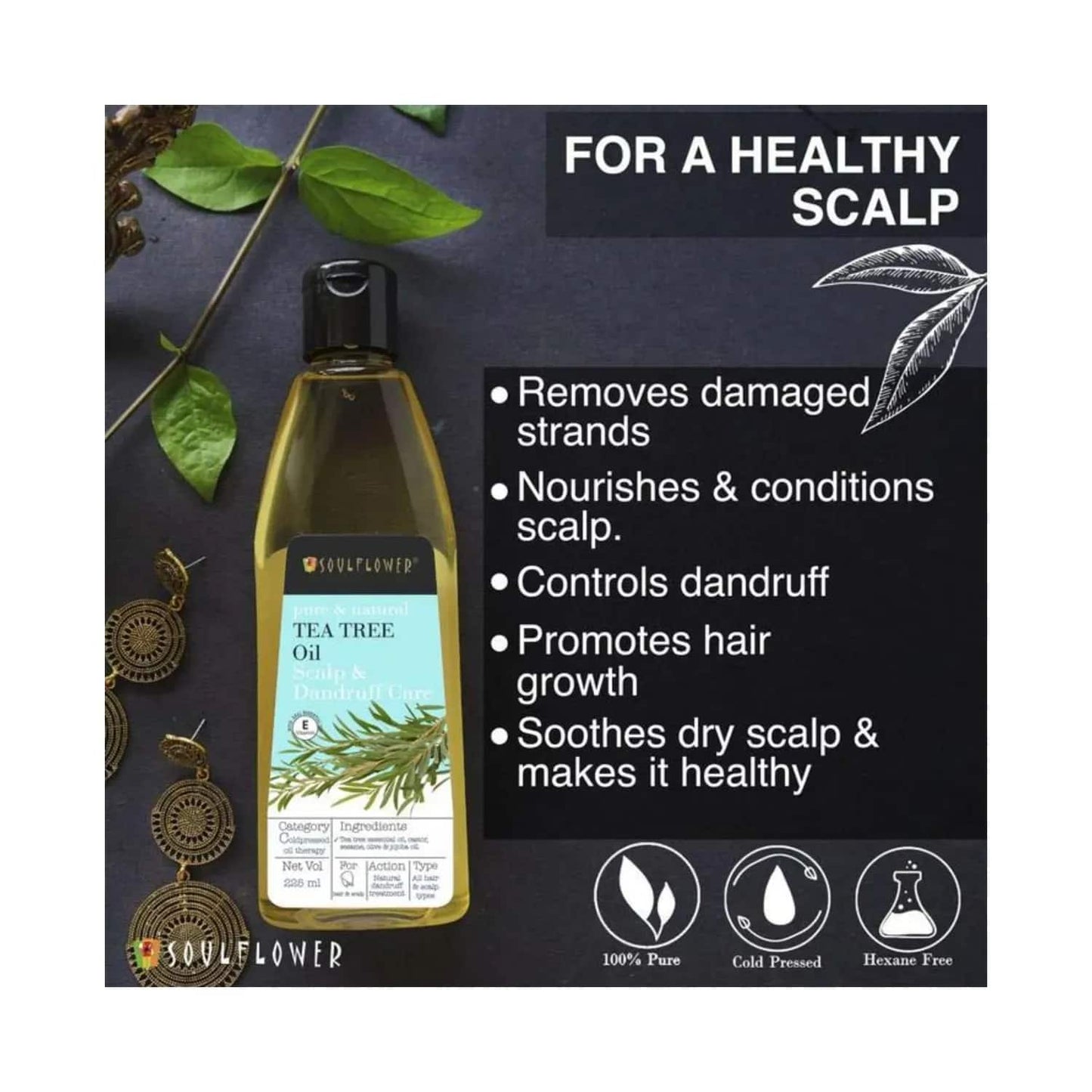 Soulflower Tea Tree Anti Dandruff Hair Oil - (225ml)