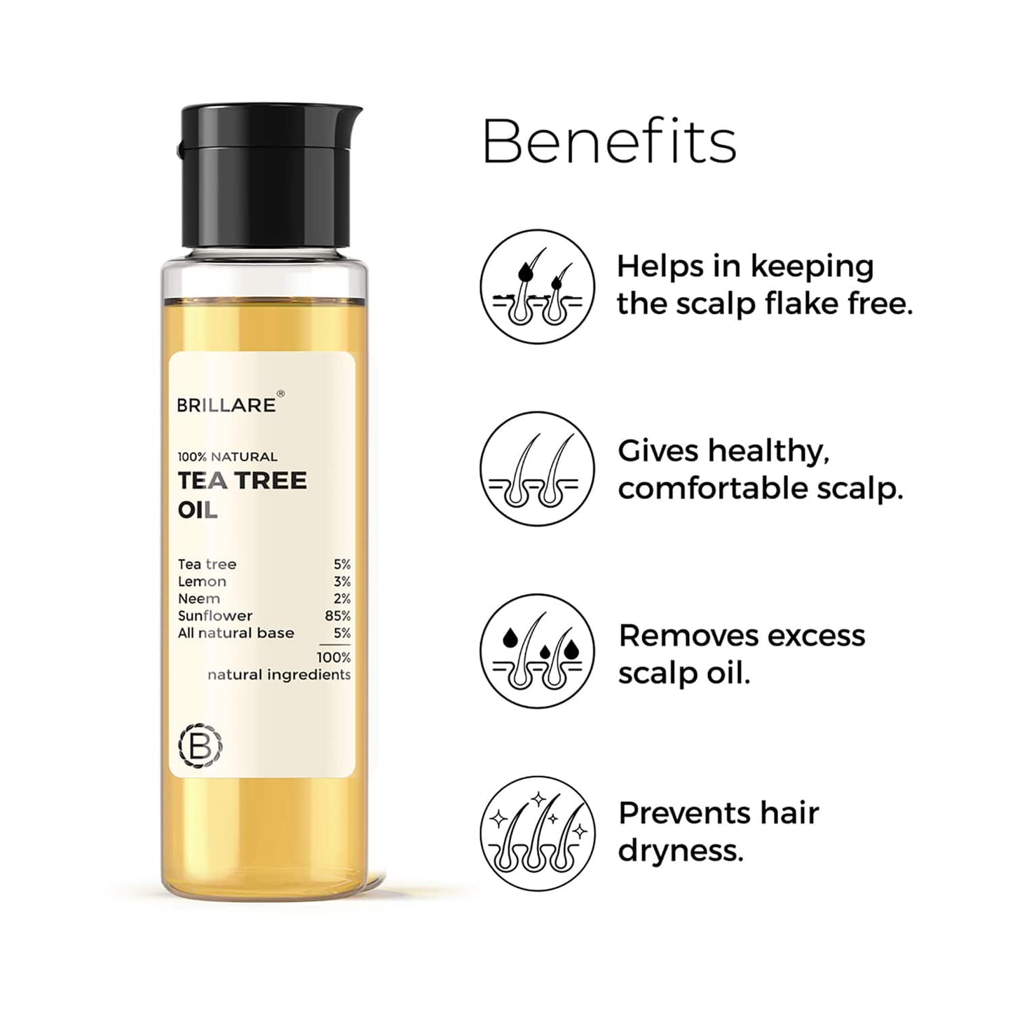 Brillare Tea Tree Oil For Itchy, Flaky, Dandruff Prone Scalp (100ml)