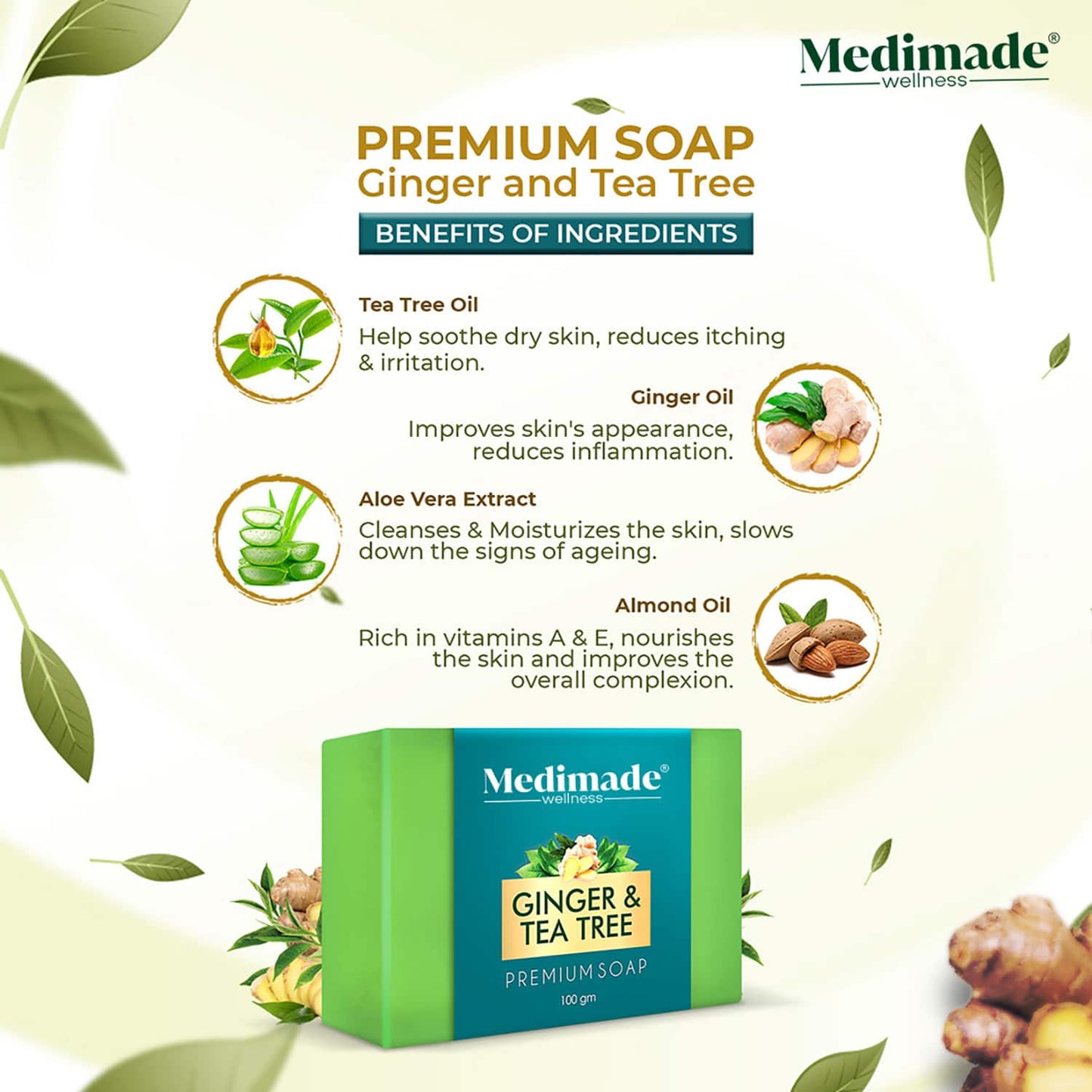 Medimade Ginger & Tea Tree Premium Soap (100g)