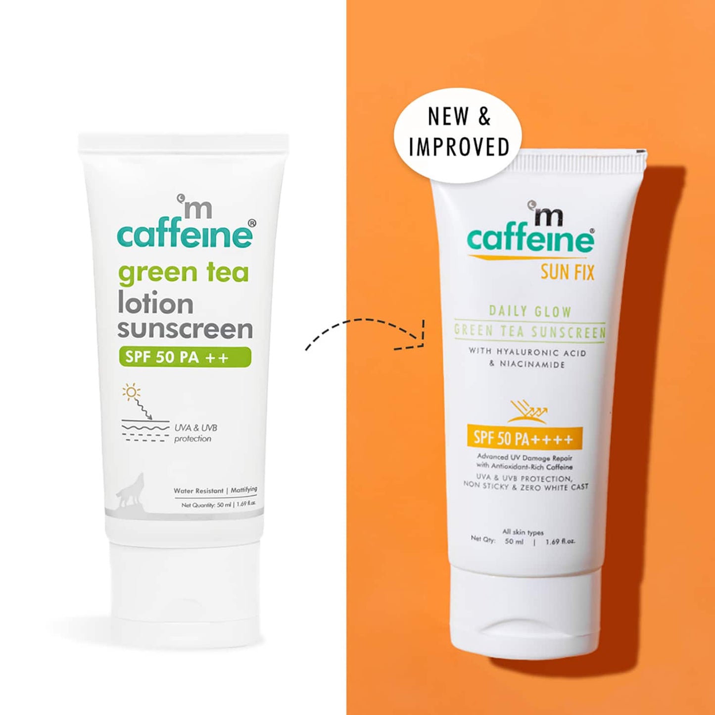 mCaffeine Daily Glow Sunscreen SPF50 PA++++ with Niacinamide & Green Tea, No White Cast