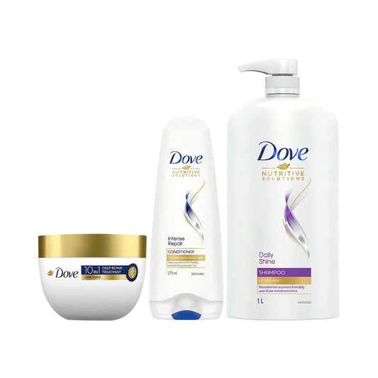 Dove Daily Shine Shampoo + Intense Repair Conditioner + Deep Repair Treatment Hair Mask Combo