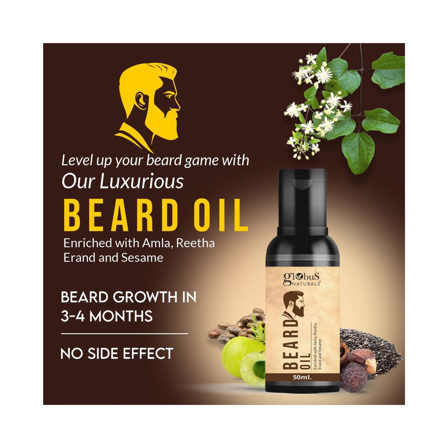 Globus Naturals Beard Oil Enriched With Amla, Reetha Erand & Sesame Oil Combo (2 Pcs)