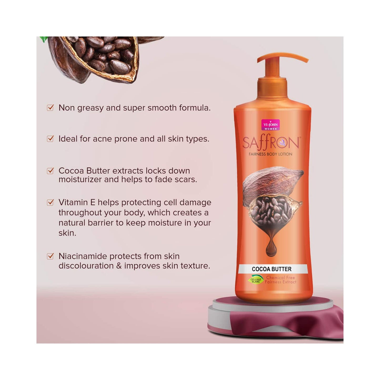 VI-JOHN Saffron Cocoa Butter Fairness Body Lotion (400ml)