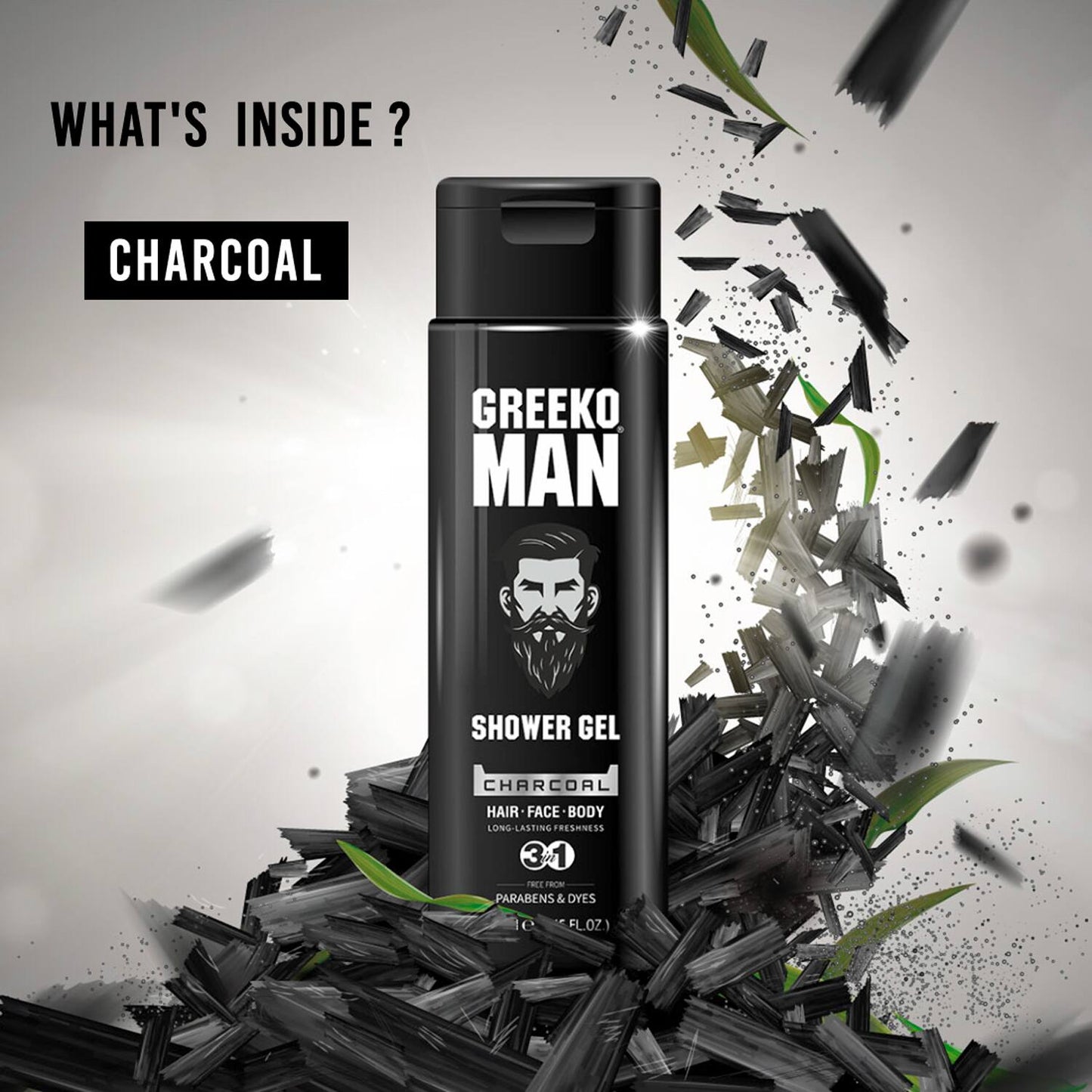 Greeko Man 3-In-1 Charcoal Shower Gel (250ml)