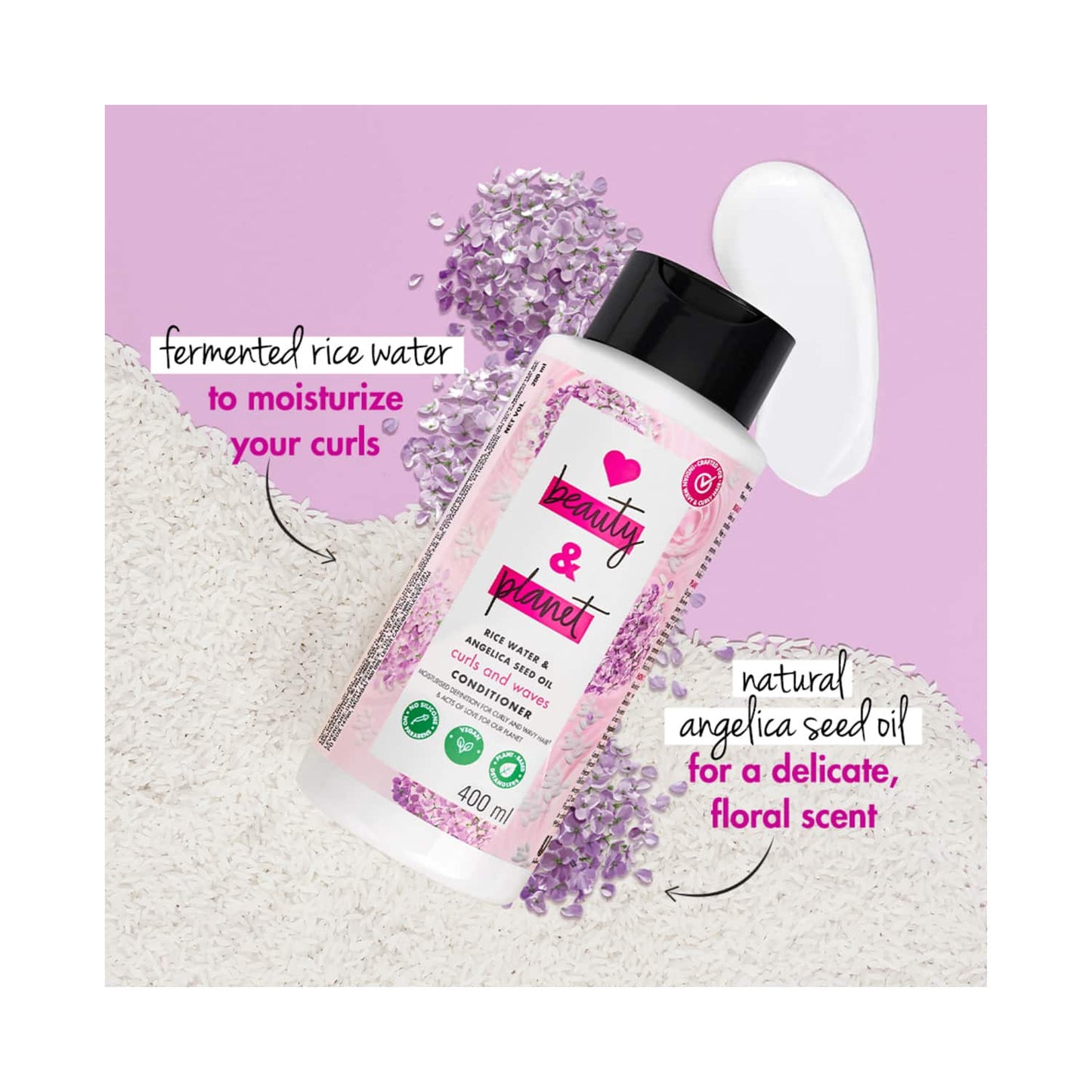 Love Beauty & Planet Rice Water & Angelica Seed Oil Conditioner for Curly and Wavy Hair (400 ml)