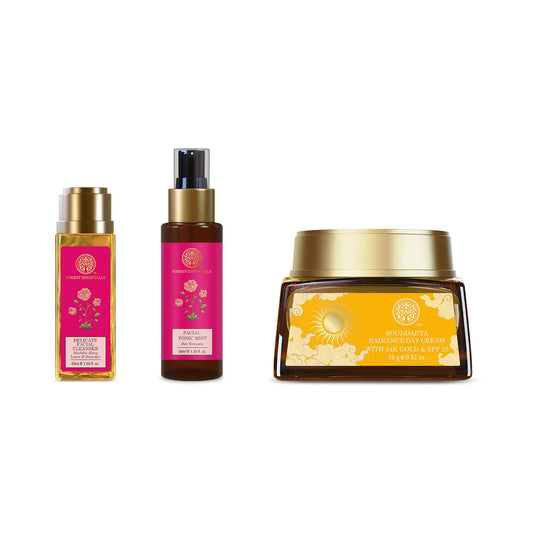 Forest Essentials 3-Step Radiance Mini Facial Ritual, Purified, Protected, & Radiant Skin