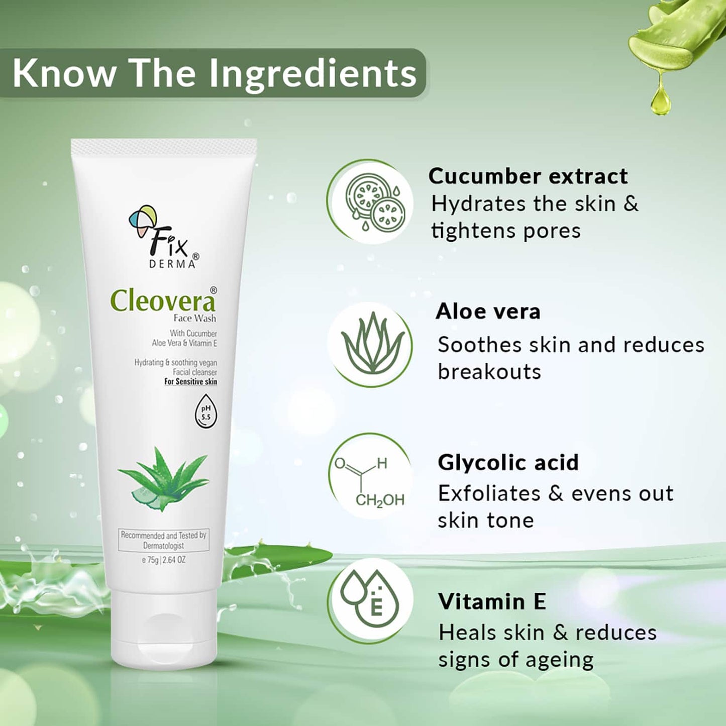 Fixderma Cleovera & Cucumber Facewash with Vitamin E (75g)