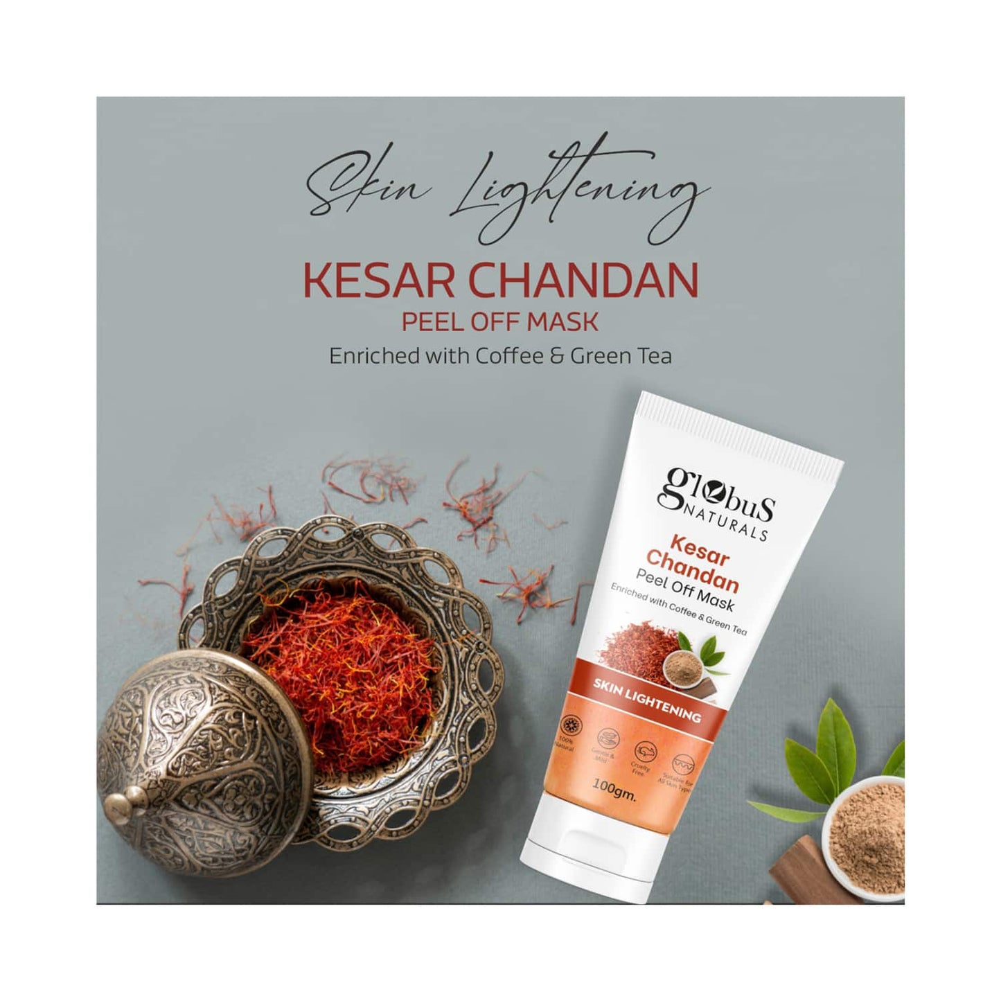 Globus Naturals Kesar Chandan Peel Off Mask Enriched With Green Tea For Skin Lightening Combo (2 Pcs)