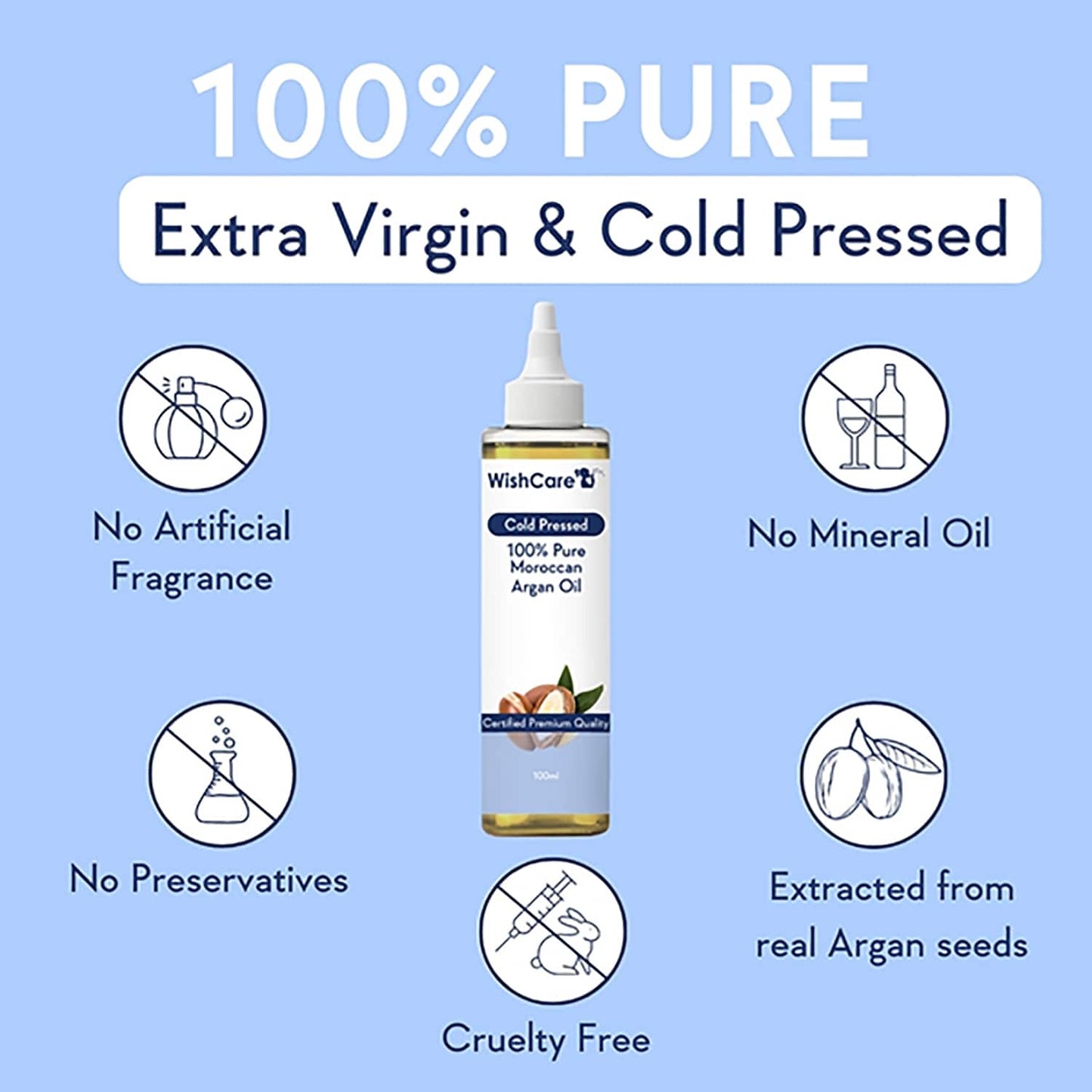 WishCare 100% Pure Cold Pressed Natural Moroccan Argan Oil (100ml)