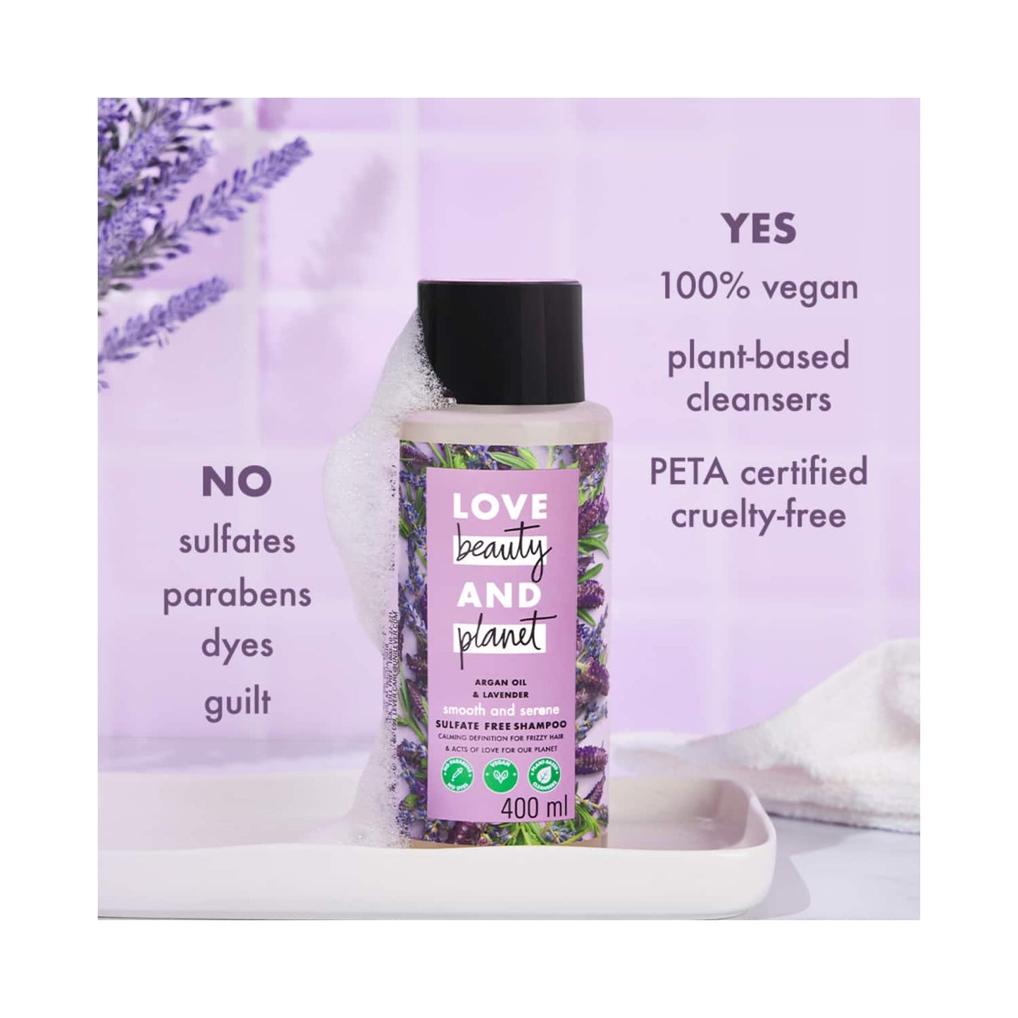 Love Beauty & Planet Argan Oil and Lavender Sulphate Free Shampoo for Dry & Frizzy hair (200 ml)