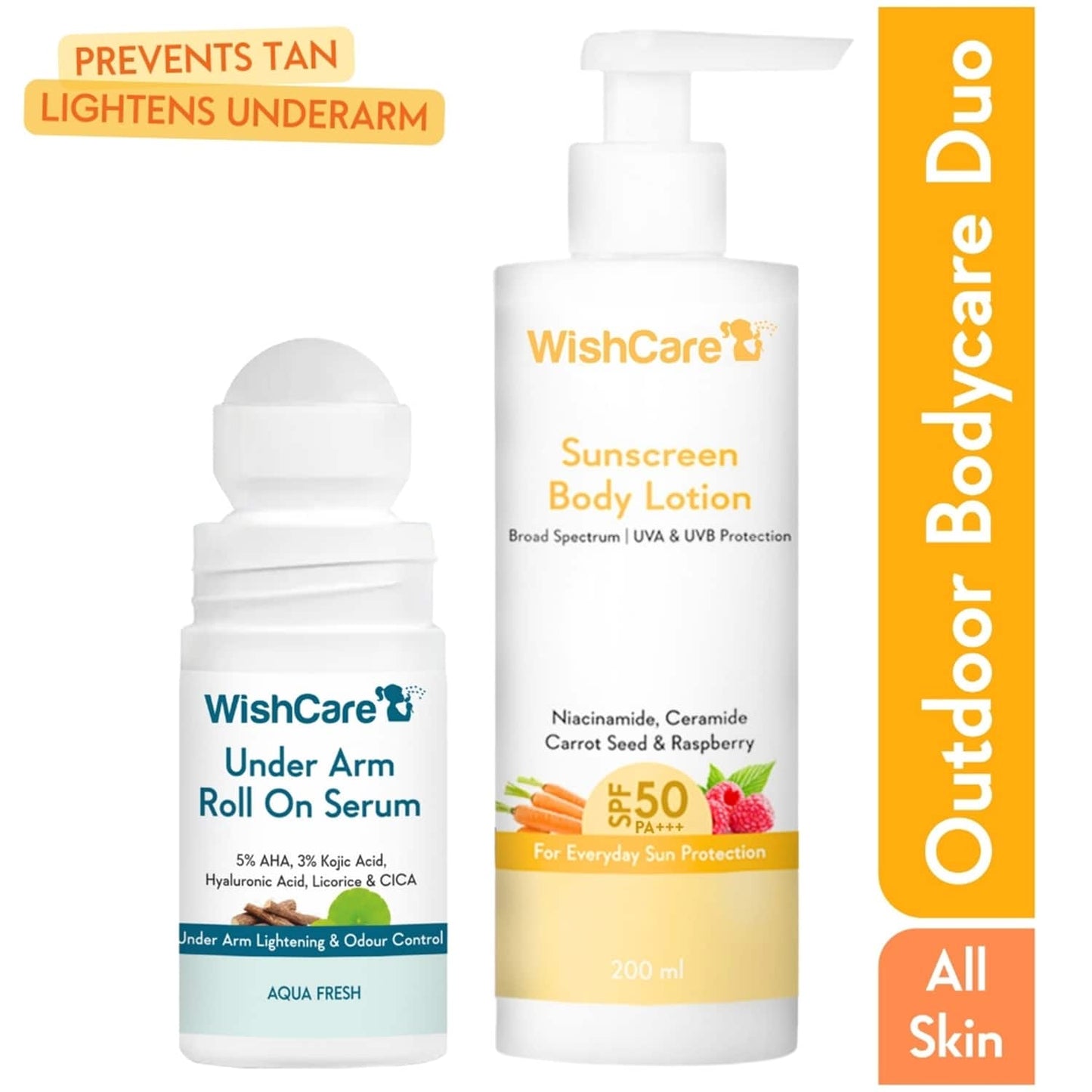 WishCare Sunscreen Body Lotion SPF 50 PA+++ (200 ml) + Aqua Fresh Underarm Roll On Serum (50 ml)