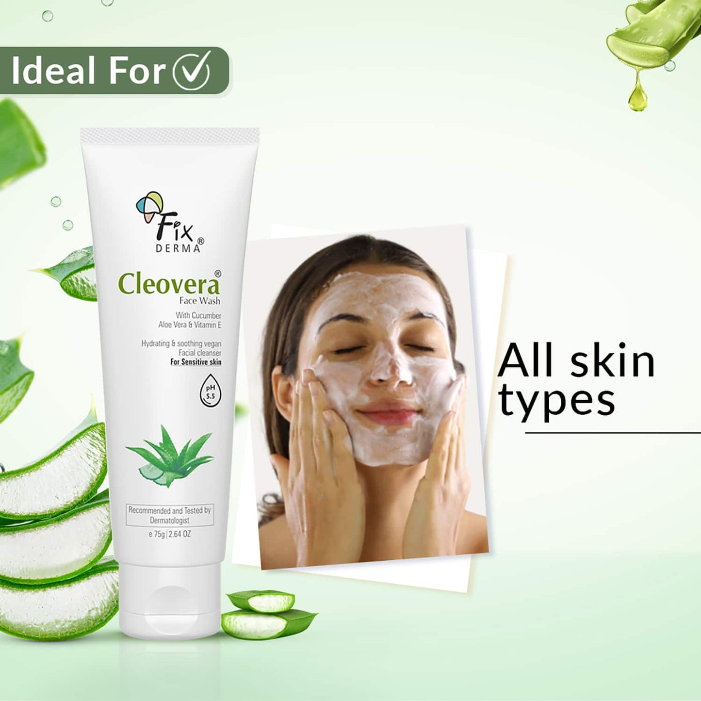 Fixderma Cleovera & Cucumber Facewash with Vitamin E (75g)