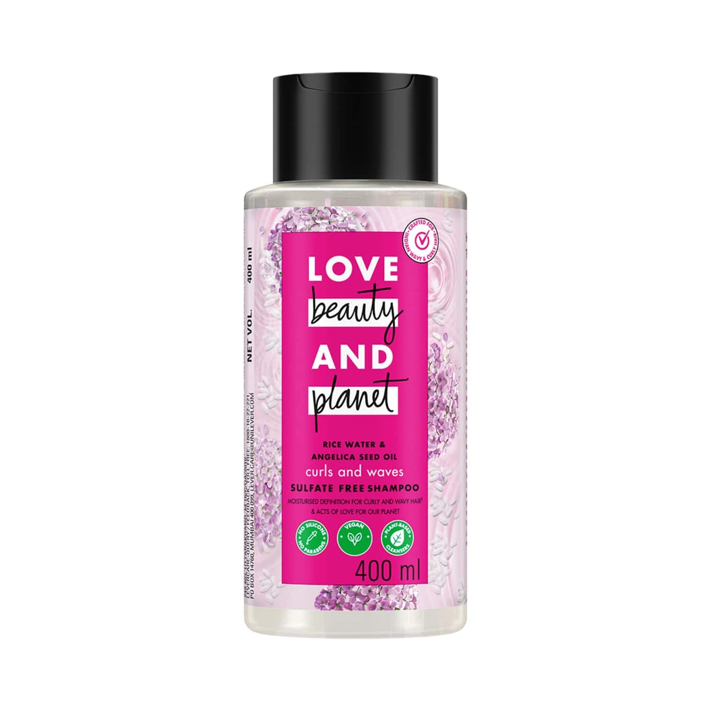 Love Beauty & Planet Rice Water & Angelica Seed Oil Shampoo for Frizz Free Curly Wavy Hair (400 ml)