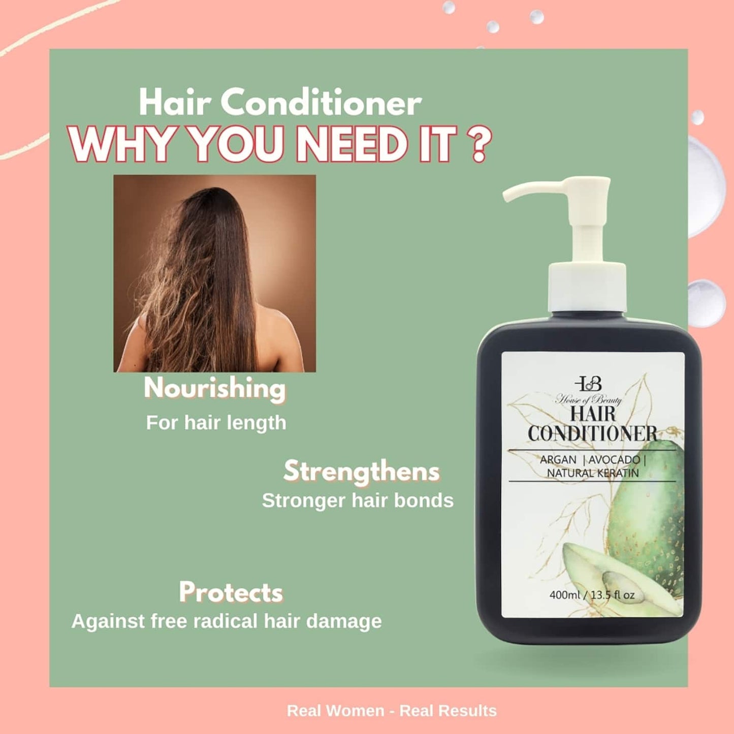 House of Beauty Hair Conditioner For Frizzy Hair Gives Moisture & Shine W/T Argan Oil (400 ml)