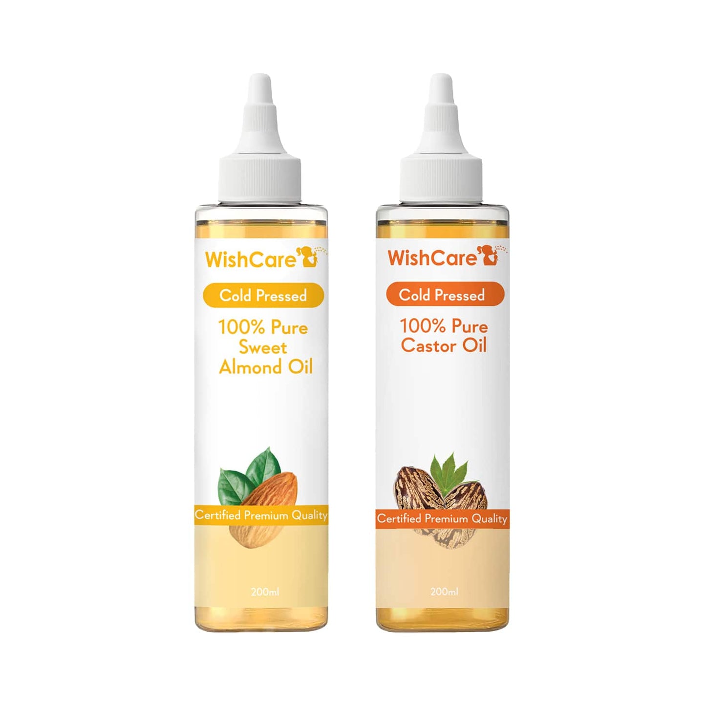 WishCare 100% Pure Cold Pressed Castor Oil & Sweet Almond Oil Combo - (200 ml each)