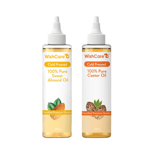 WishCare 100% Pure Cold Pressed Castor Oil & Sweet Almond Oil Combo - (200 ml each)