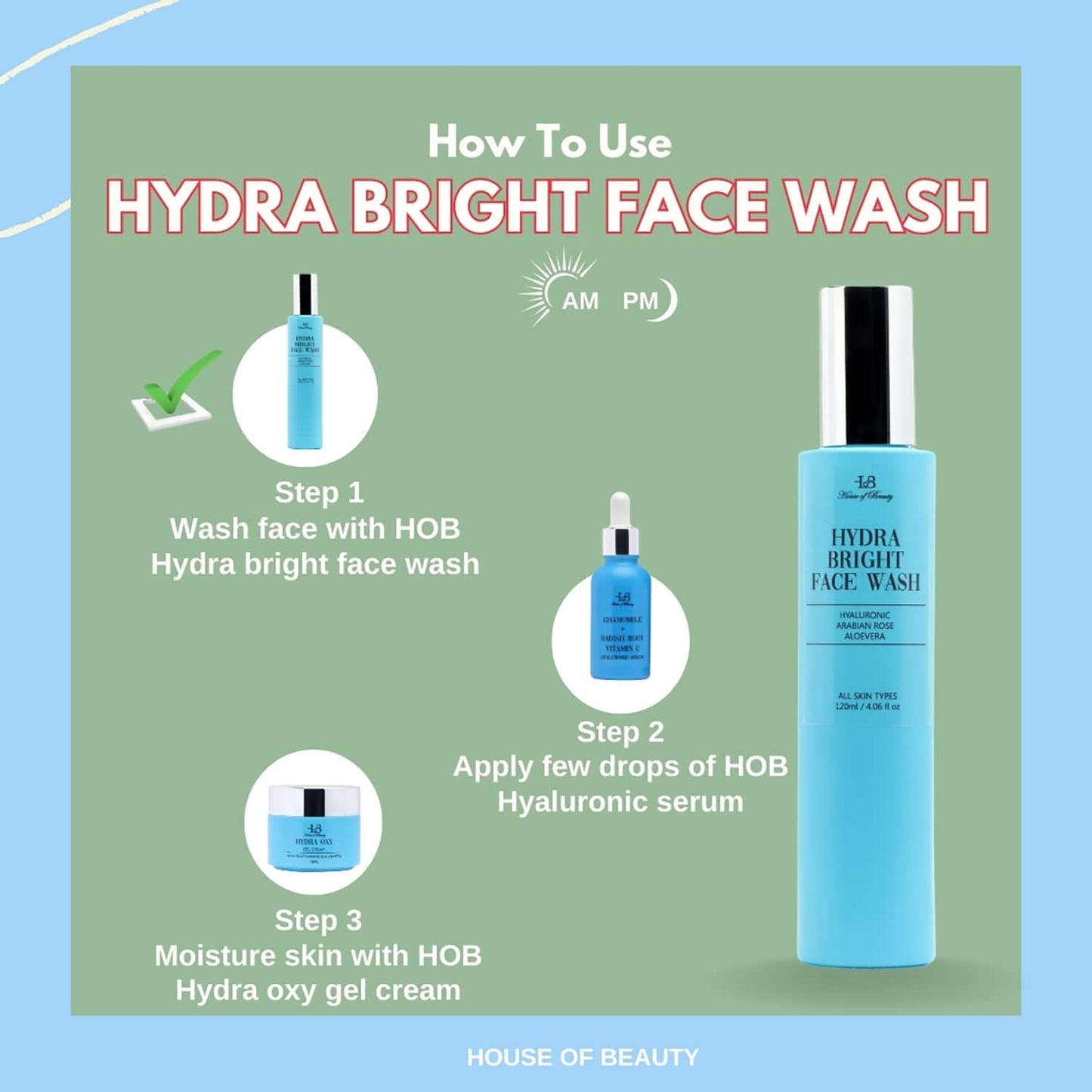 House of Beauty Hydrabright Facewash With Hyaluronic-Normal To Dry Skin For Hydration (120 ml)