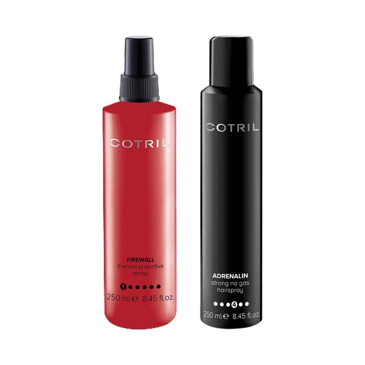 Cotril Adrenalin No Gas Hairspray (250 ml) + Firewall Thermal Protective Hair Spray (250 ml) Combo