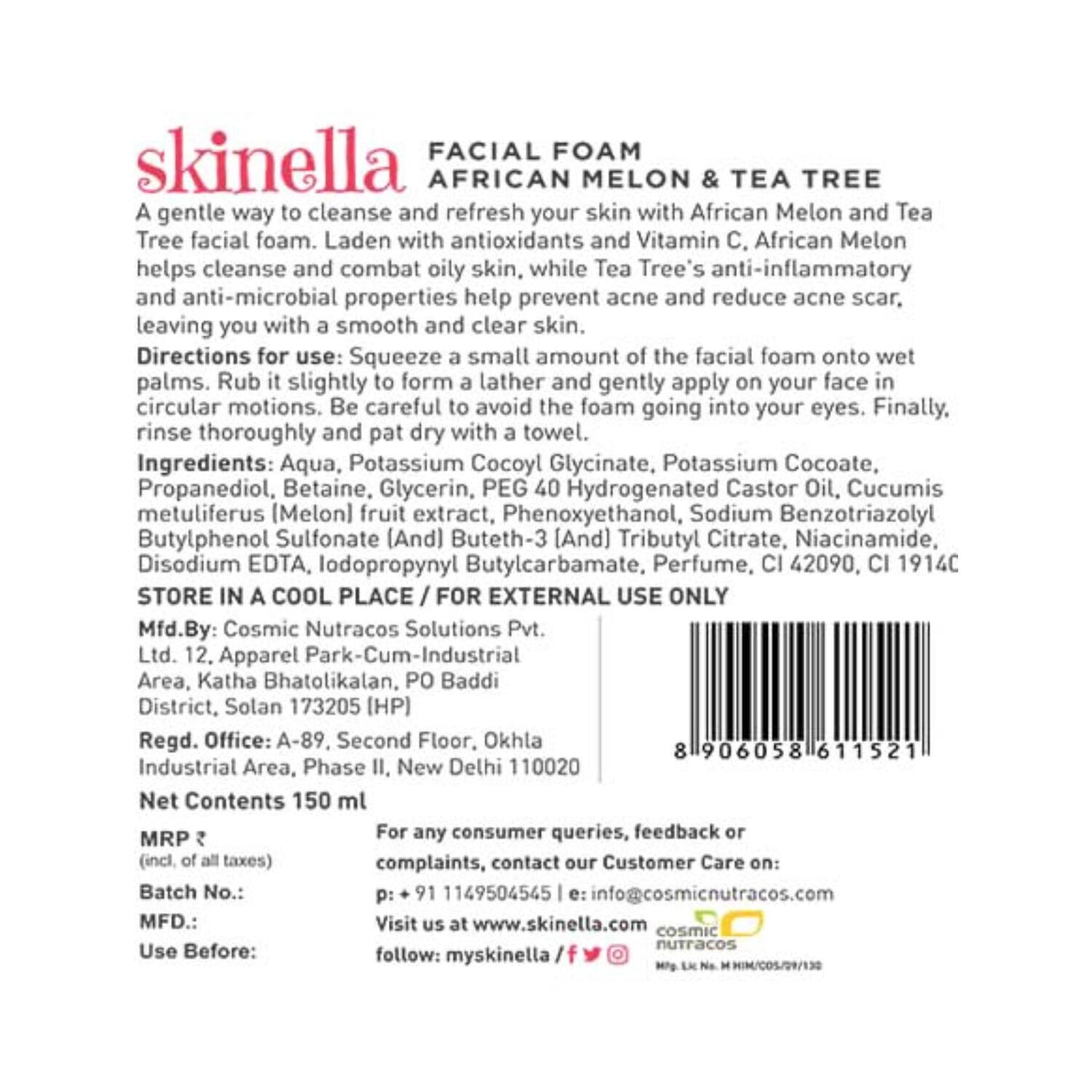 Skinella Facial Foam - African Melon & Tea Tree (150ml)