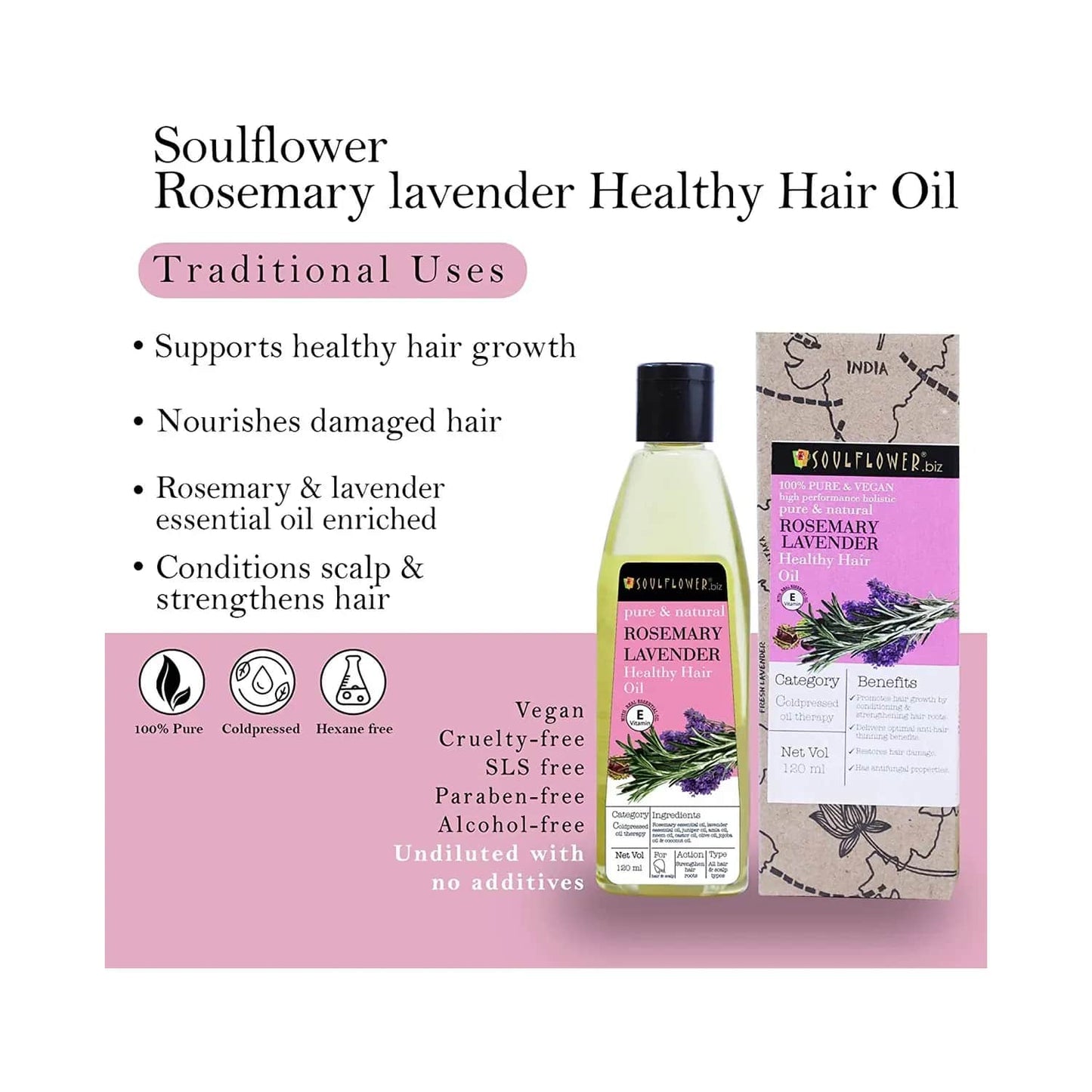 Soulflower Pure And Natural Rosemary Lavender Healthy Hair Oil (120ml)