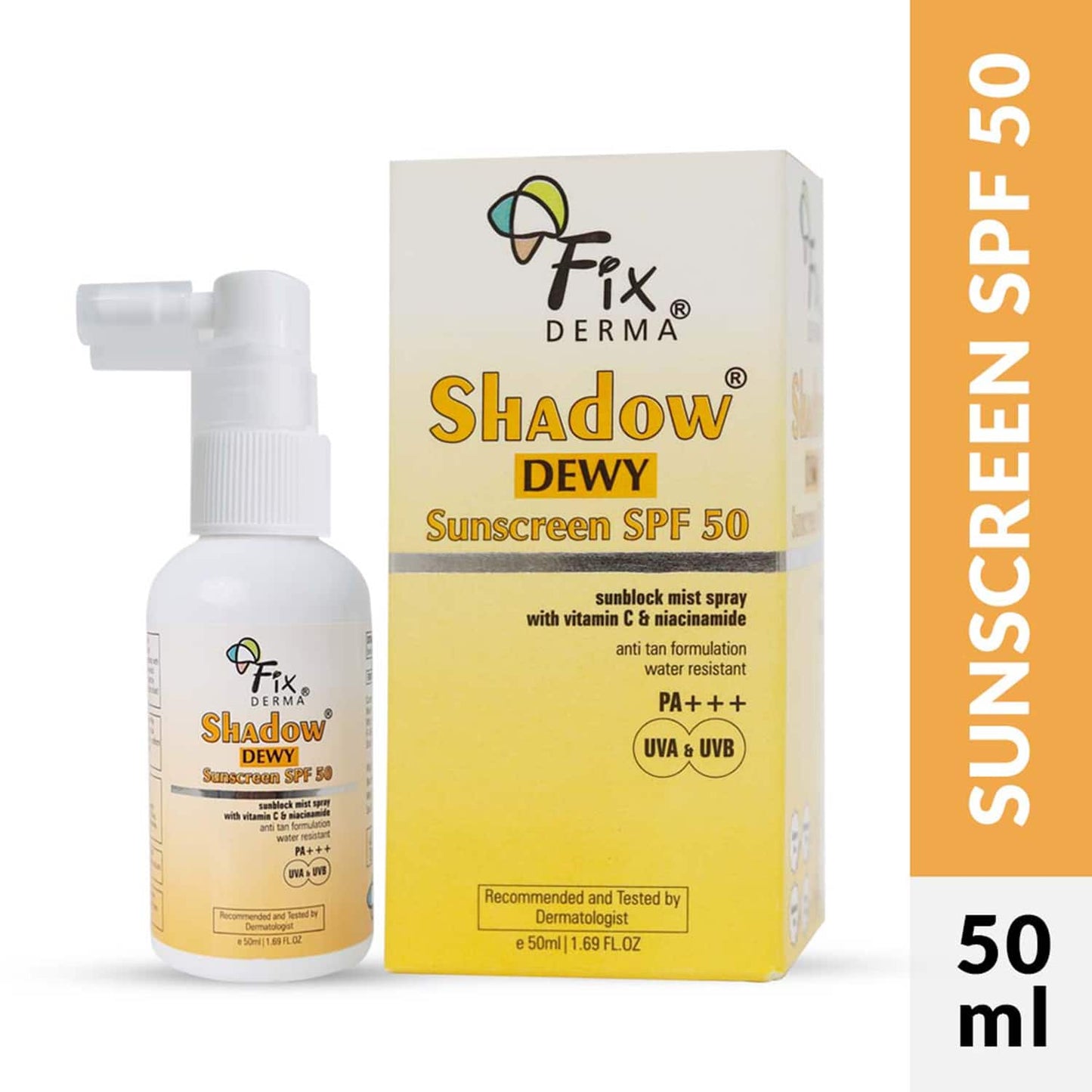 Fixderma Shadow Dewy Sunscreen Spray Prevents Tanning with Vitamin C & Niacinamide (50ml)