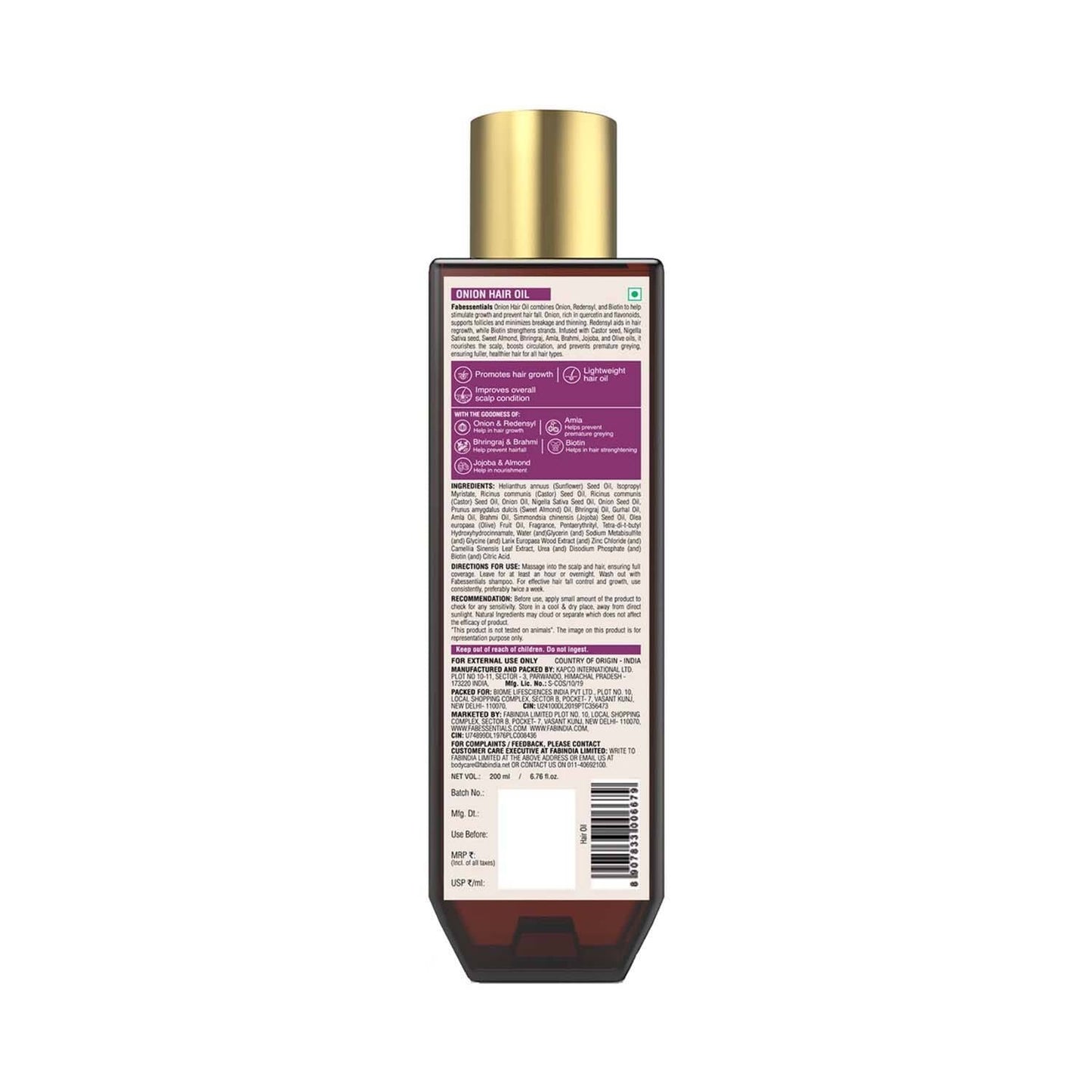 Fabessentials by Fabindia Onion Oil with Redensyl & Biotin Hair Fall Control (200 ml)