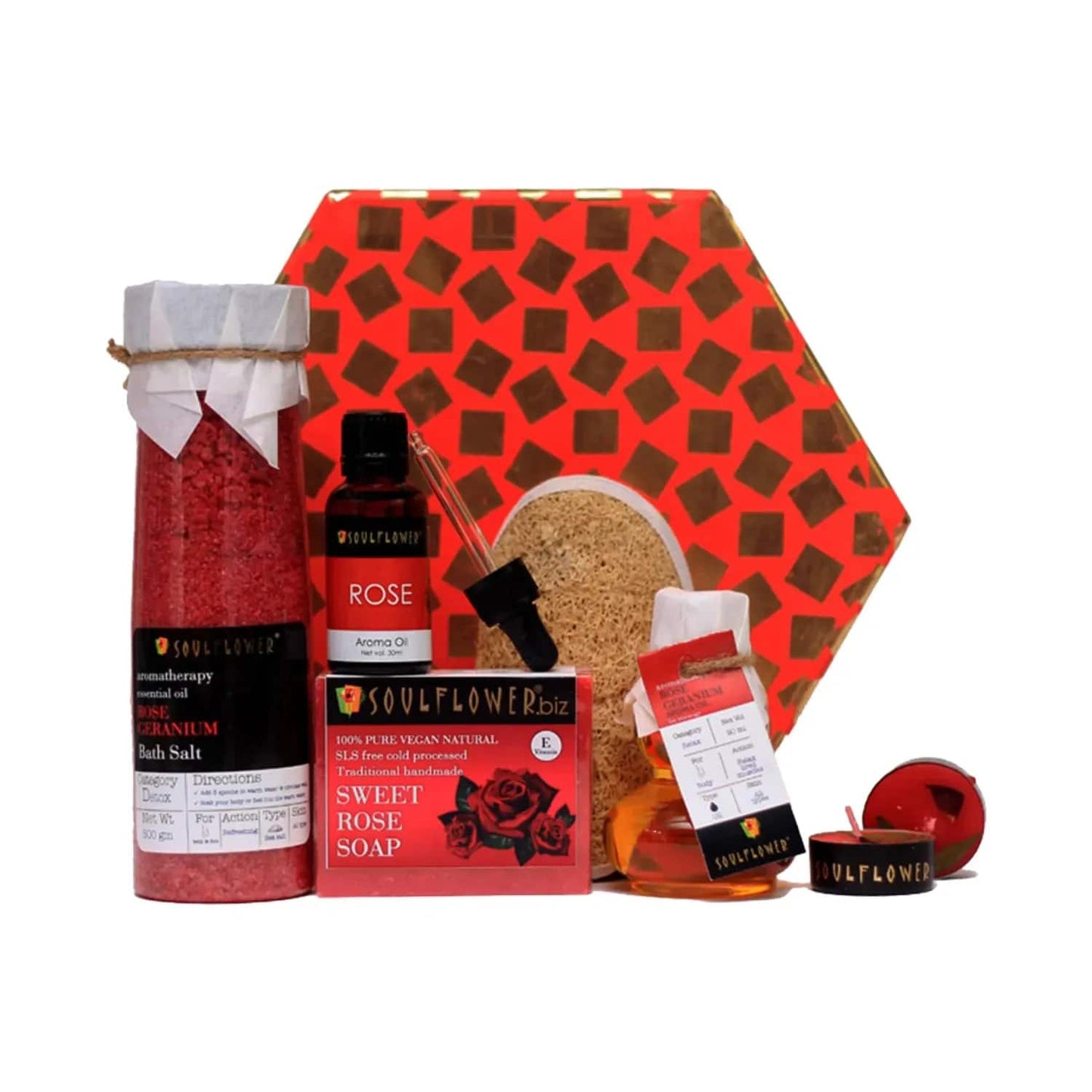 Soulflower Rose Hexagon Bath Gift Set - (5 Pcs)