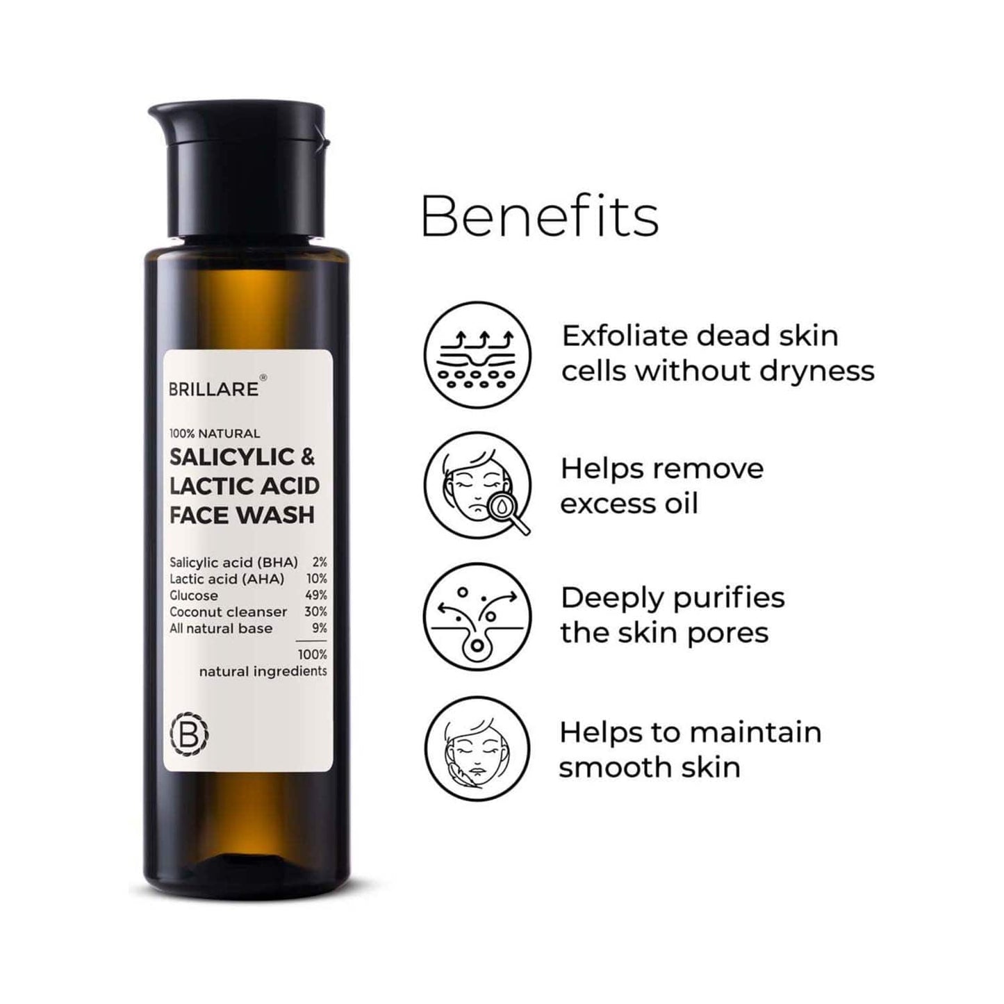 Brillare 2% Salicylic & 10% Lactic Acid Face Wash For Acne Prone Skin (100ml)