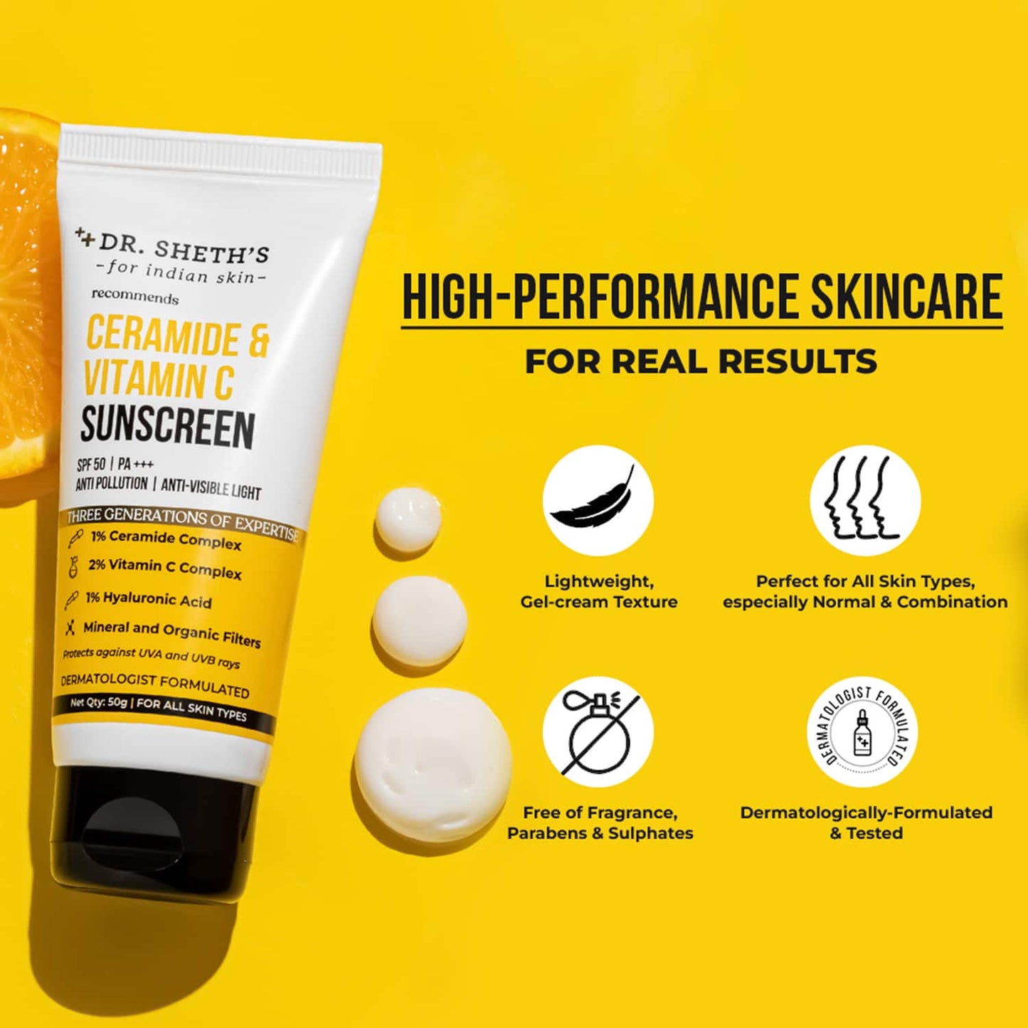 Dr. Sheth's Ceramide & Vitamin C Sunscreen SPF 50+ PA+++ (50g)